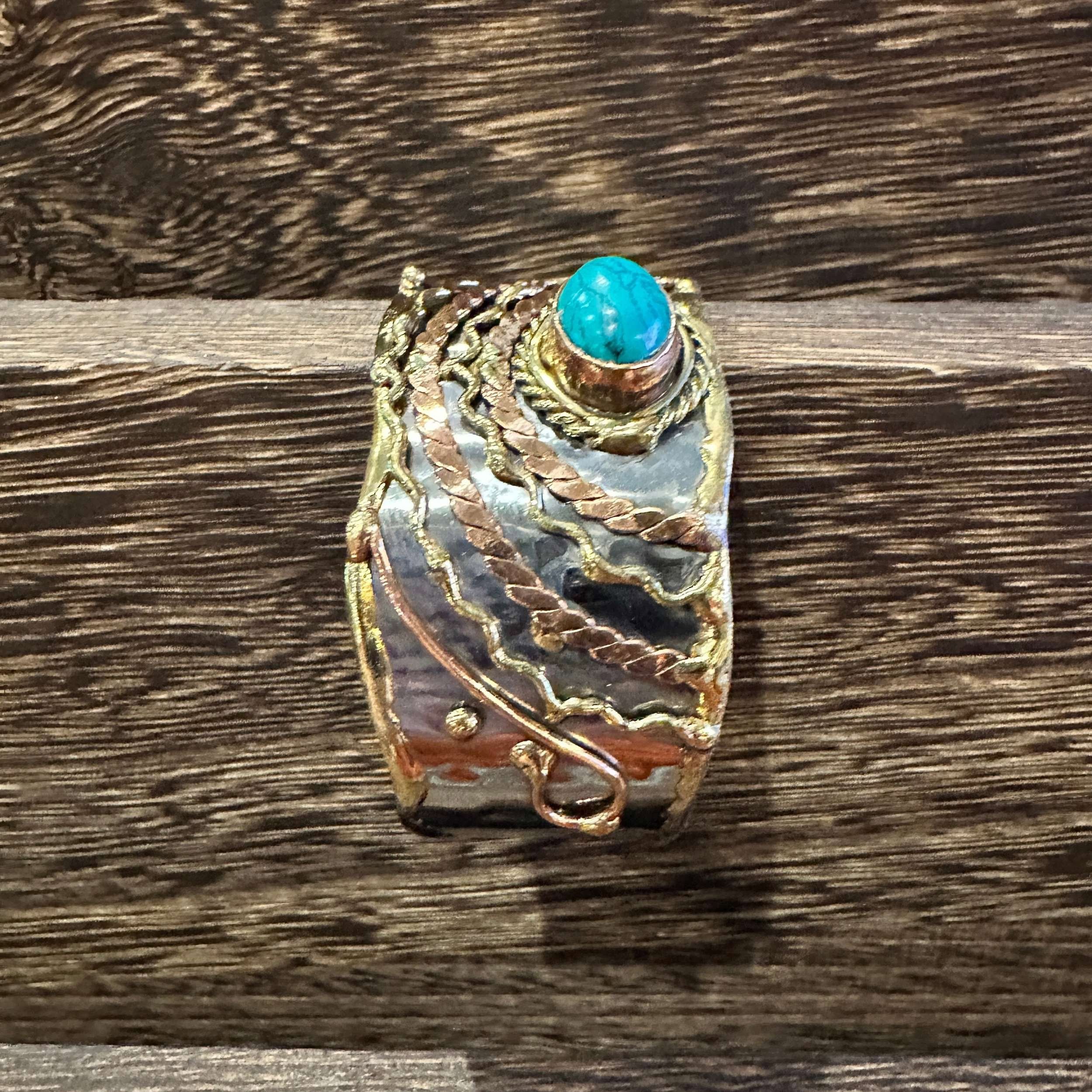 Other Turquoise Stone Cuff Bracelet - Handcrafted Adjustable Desig Size ONE SIZE - 8 Thumbnail