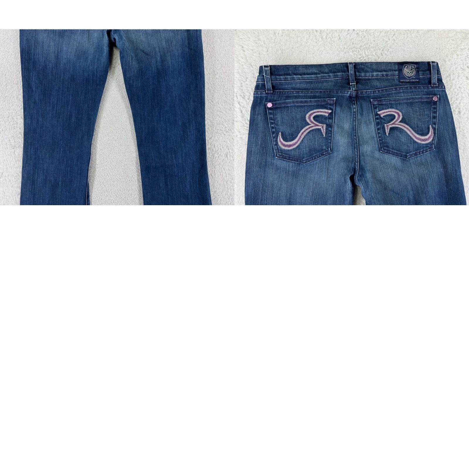 Vintage Rock & Republic Jeans Women 31 Blue Denim Bootcut Embroidered Dark Wash Low Rise Size 24" / US 00 / IT 34 - 10 Thumbnail