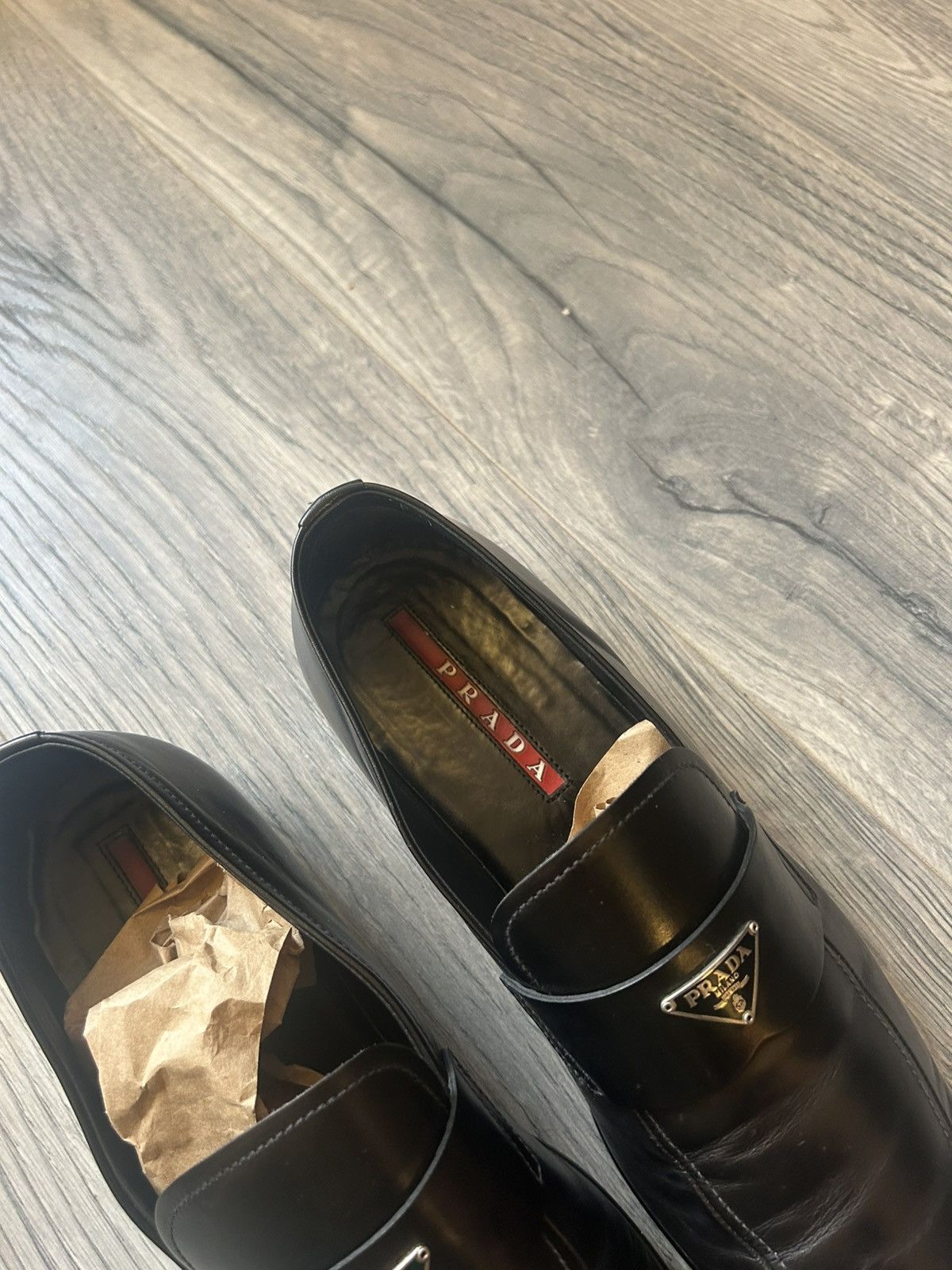 Prada Prada Black Leather Loafers with Logo Plate Size US 7 / EU 40 - 4 Thumbnail