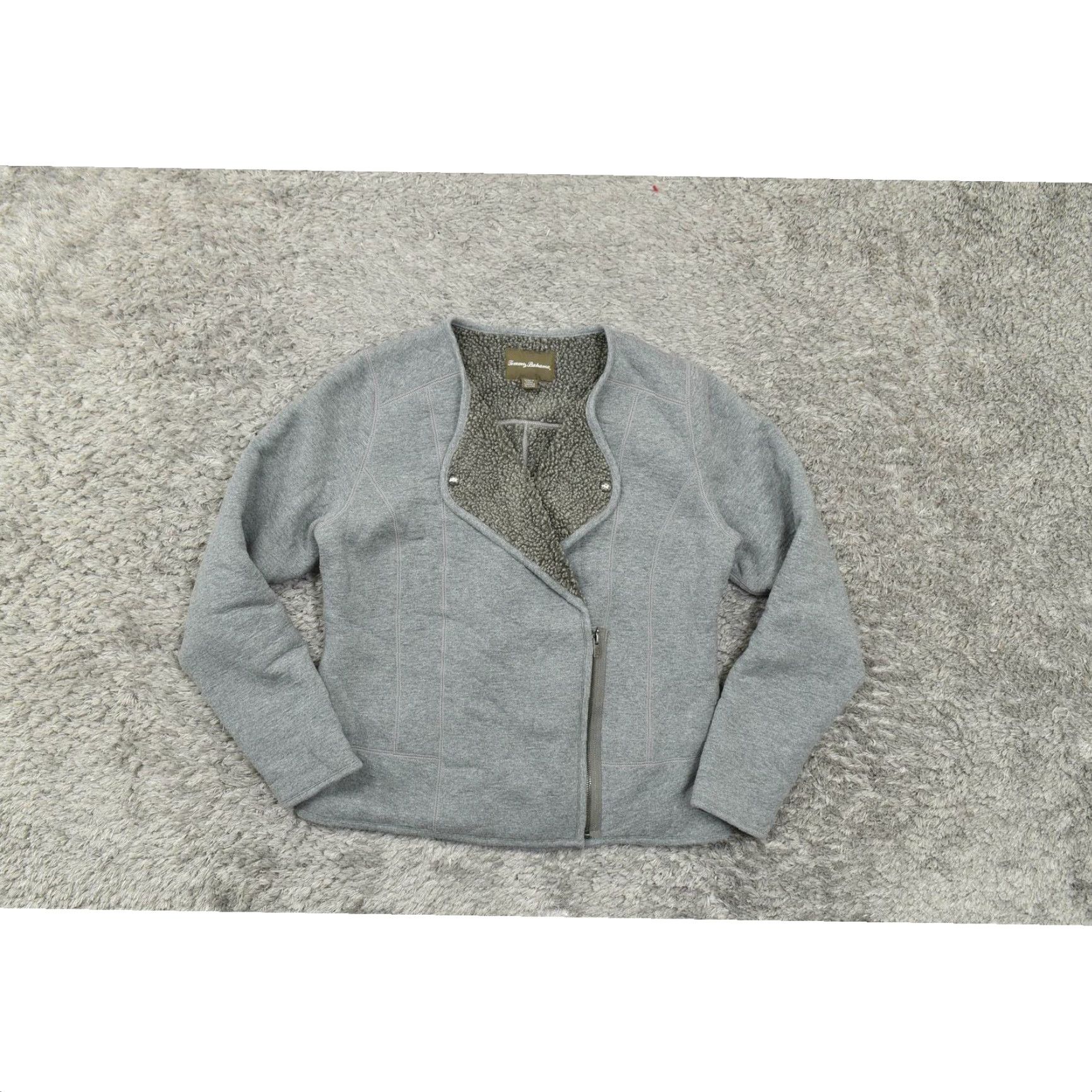 Tommy Bahama Tommy Bahama Cardigan Gray Cotton Full Zip Sherpa Lined Solid Women M Regular Medium Cardigan Size M / US 6-8 / IT 42-44 - 2 Thumbnail
