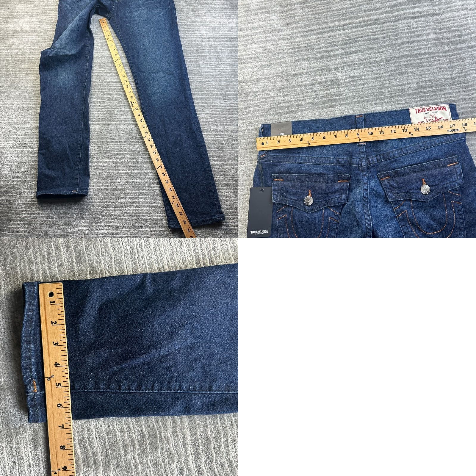 True Religion NEW True Religion Rocco Jeans Mens 36x35 Blue Denim Pants Flap Relaxed Skinny Size US 36 / EU 52 - 8 Thumbnail
