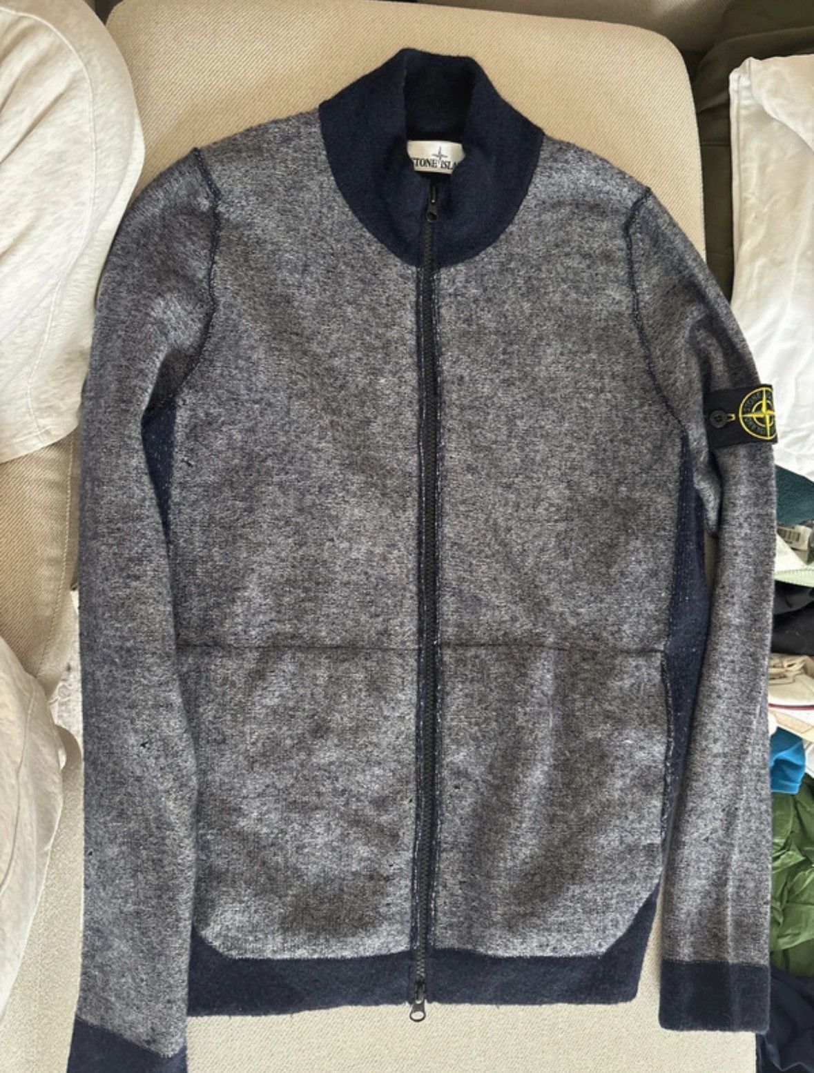 Stone Island Stone Island Navy Knitted Bomber Jacket, Badge & Certilogo Size US M / EU 48-50 / 2 - 1 Thumbnail