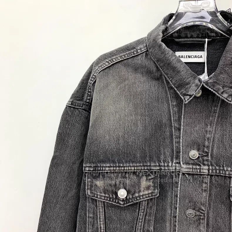 Balenciaga Balenciaga Smoked Grey Logo Letter Distressed Denim Jacket Size XXS / US 00 / IT 34 - 3 Thumbnail