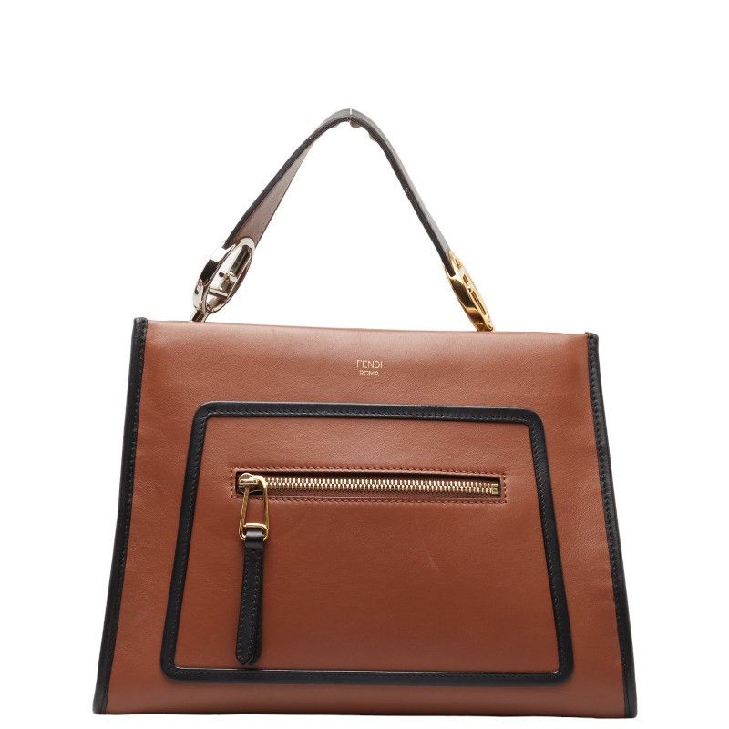 image of Fendi Leather Runaway Tote in Brown, Women's