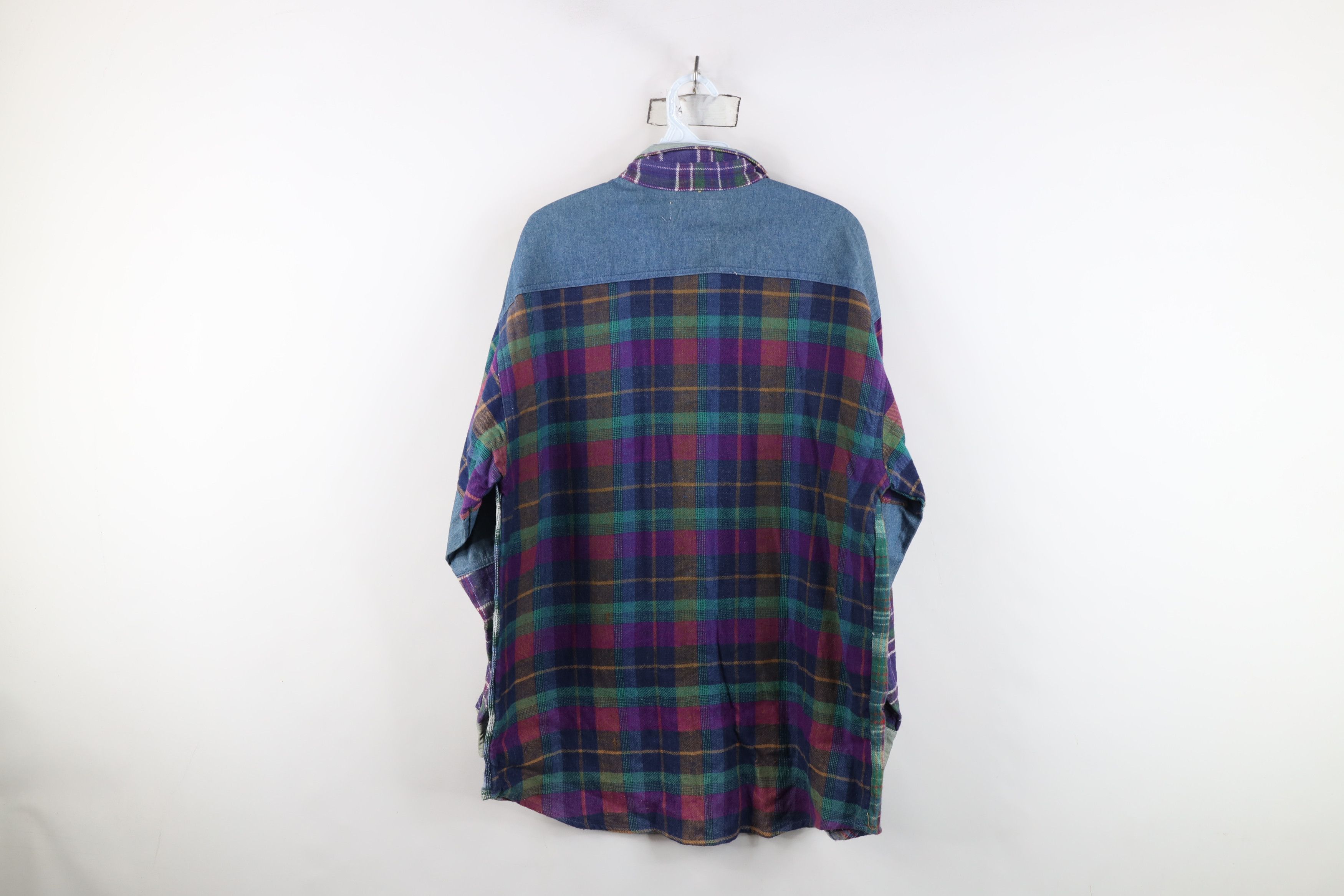 Vintage Vintage 90s Streetwear Denim Trim Flannel Button Shirt Plaid Size L / US 10 / IT 46 - 12 Thumbnail