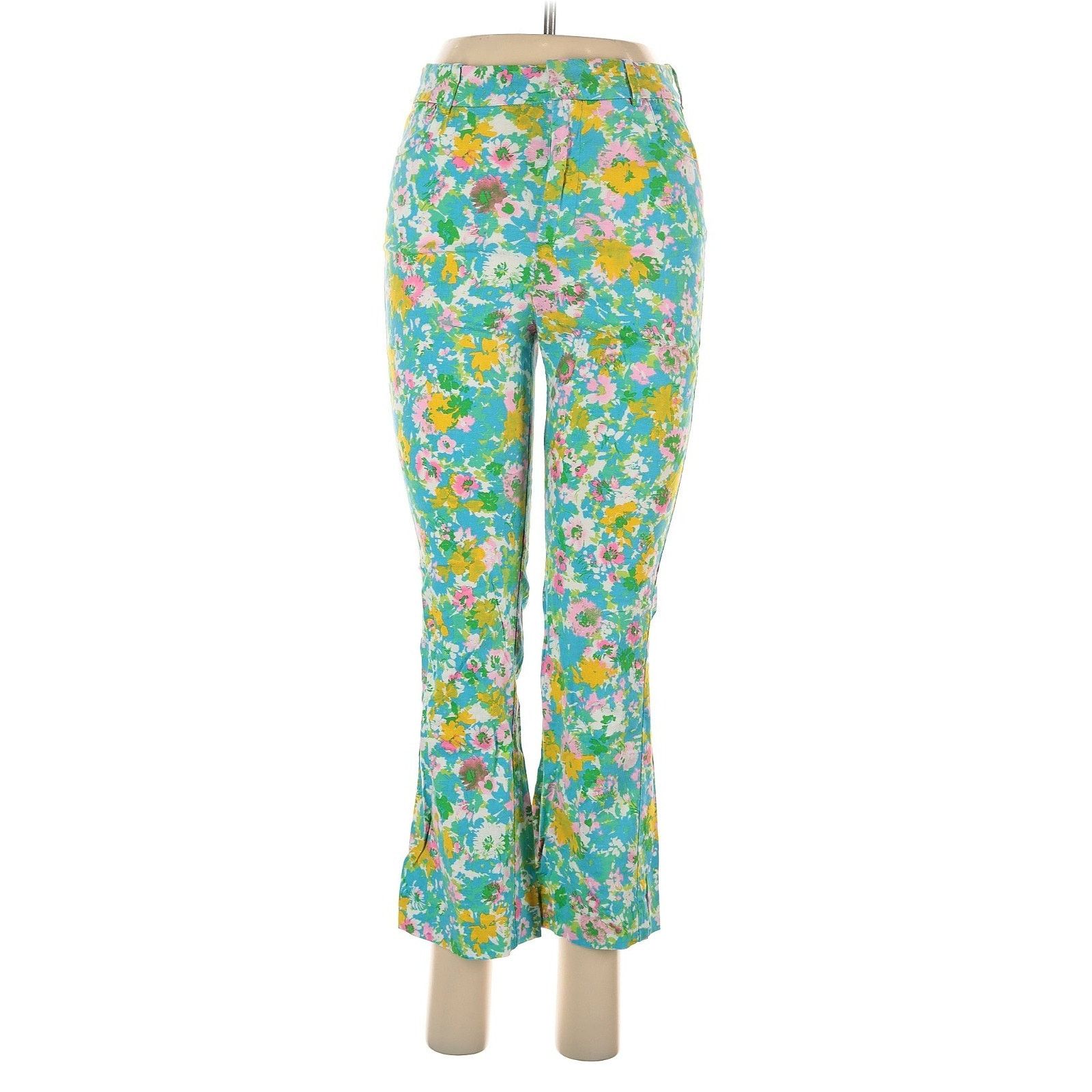 Zara ZARA FLORAL PRINT LINEN BLEND CROP FLARE PANTS - SZ 4 Size 27" / US 4 / IT 40 - 2 Thumbnail