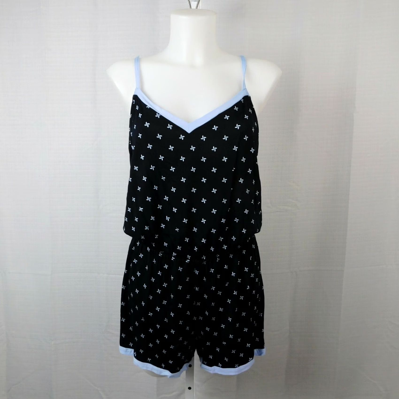 Alfani Alfani Romper Black-Blue Floral Sleeveless V-Neck Pull-On Knit Women's 2XL Size 40" / US 18 - 2 Thumbnail