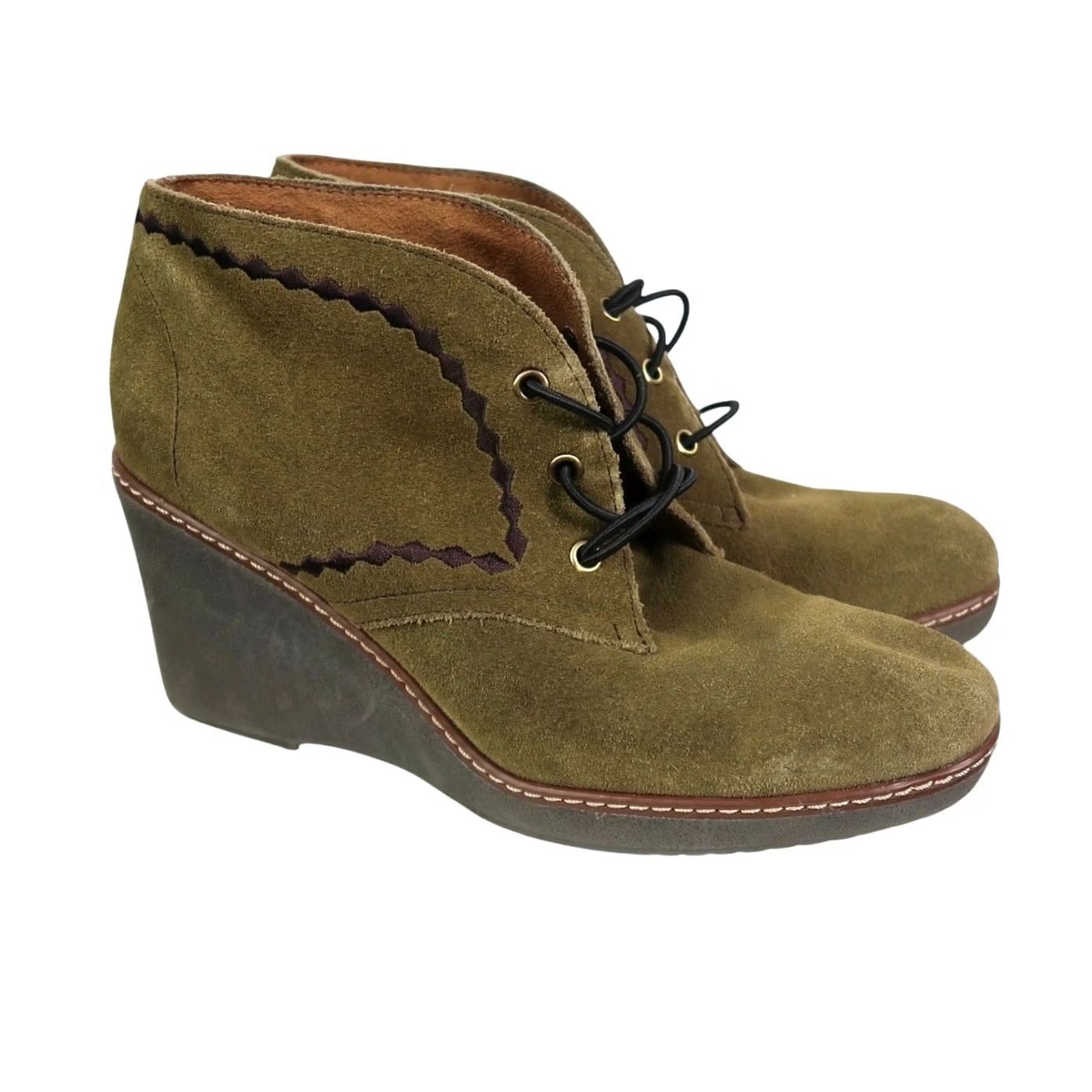 Naturalizer Naturalizer Olive Green Suede Leather Lace-Up Wedge Ankle Boots Size 8 Womens Size US 8 / IT 38 - 2 Thumbnail