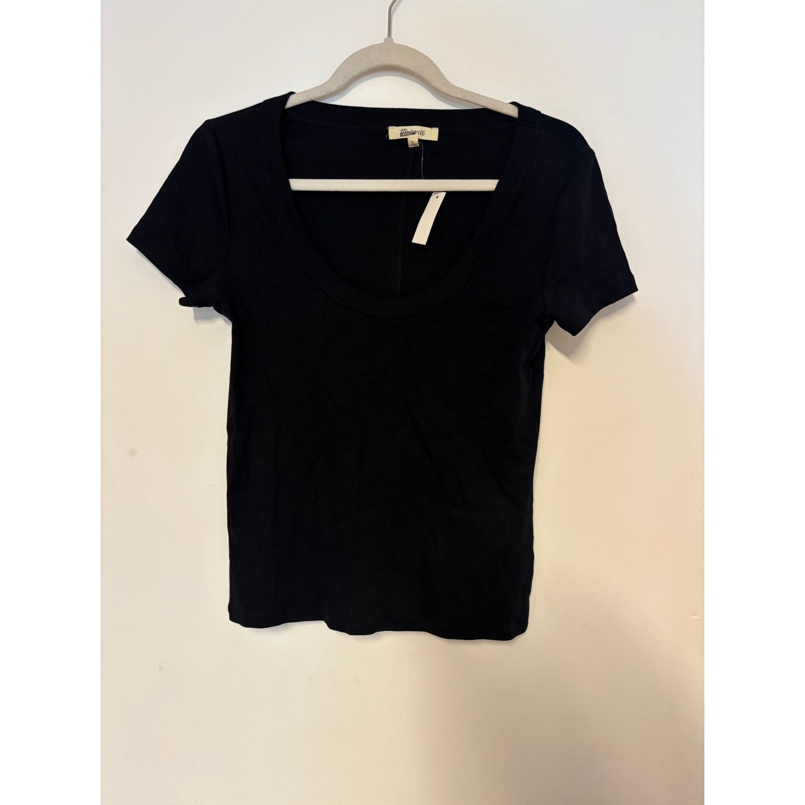 Madewell NWT Madewell Cotton Ribbed Cap-Sleeve Tee Black Size Large Size L / US 10 / IT 46 - 3 Thumbnail