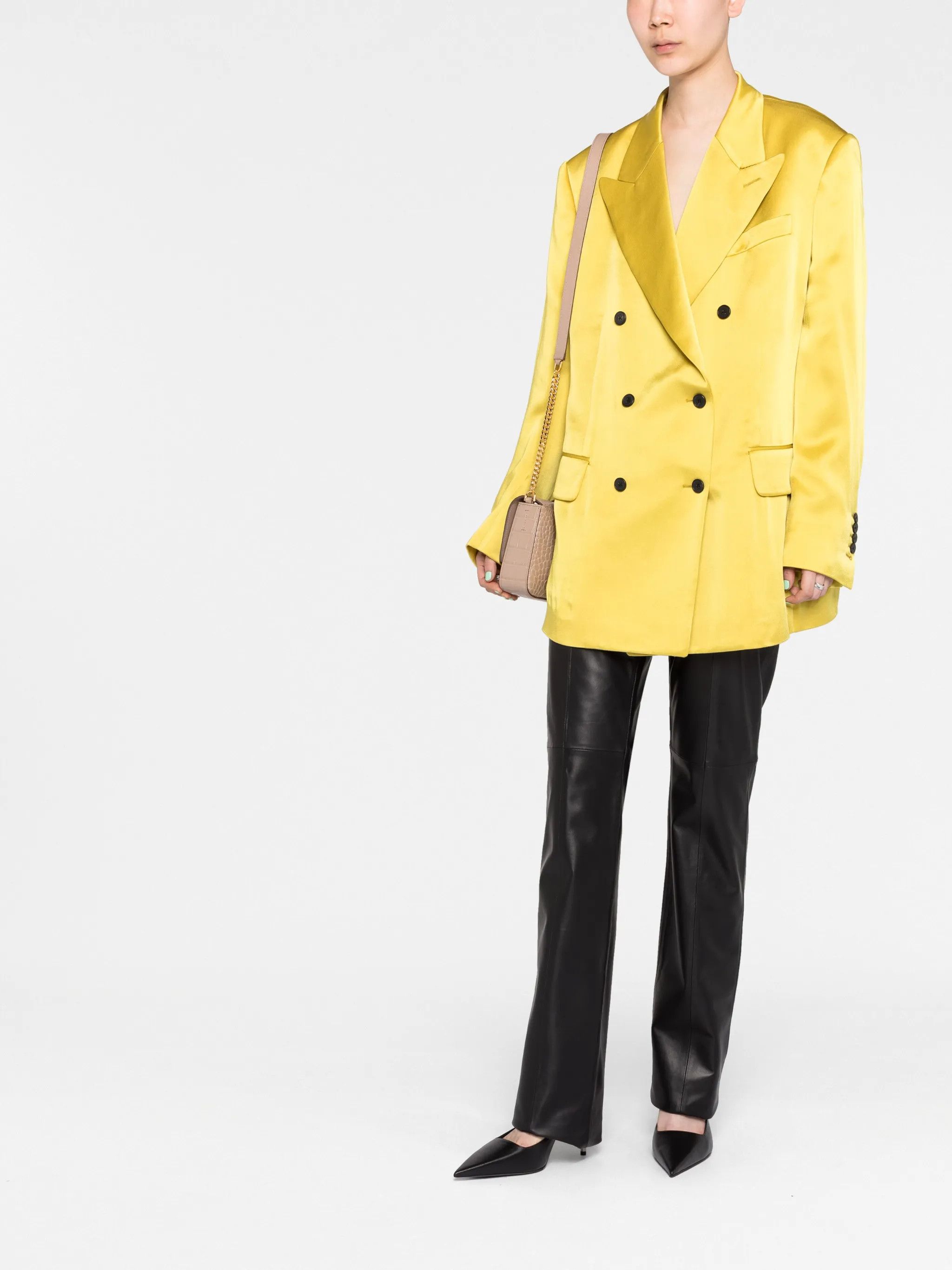 Tom Ford o1w1db10225 GI2915 Double-breasted Satin Blazer in Yellow Size M / US 6-8 / IT 42-44 - 2 Thumbnail