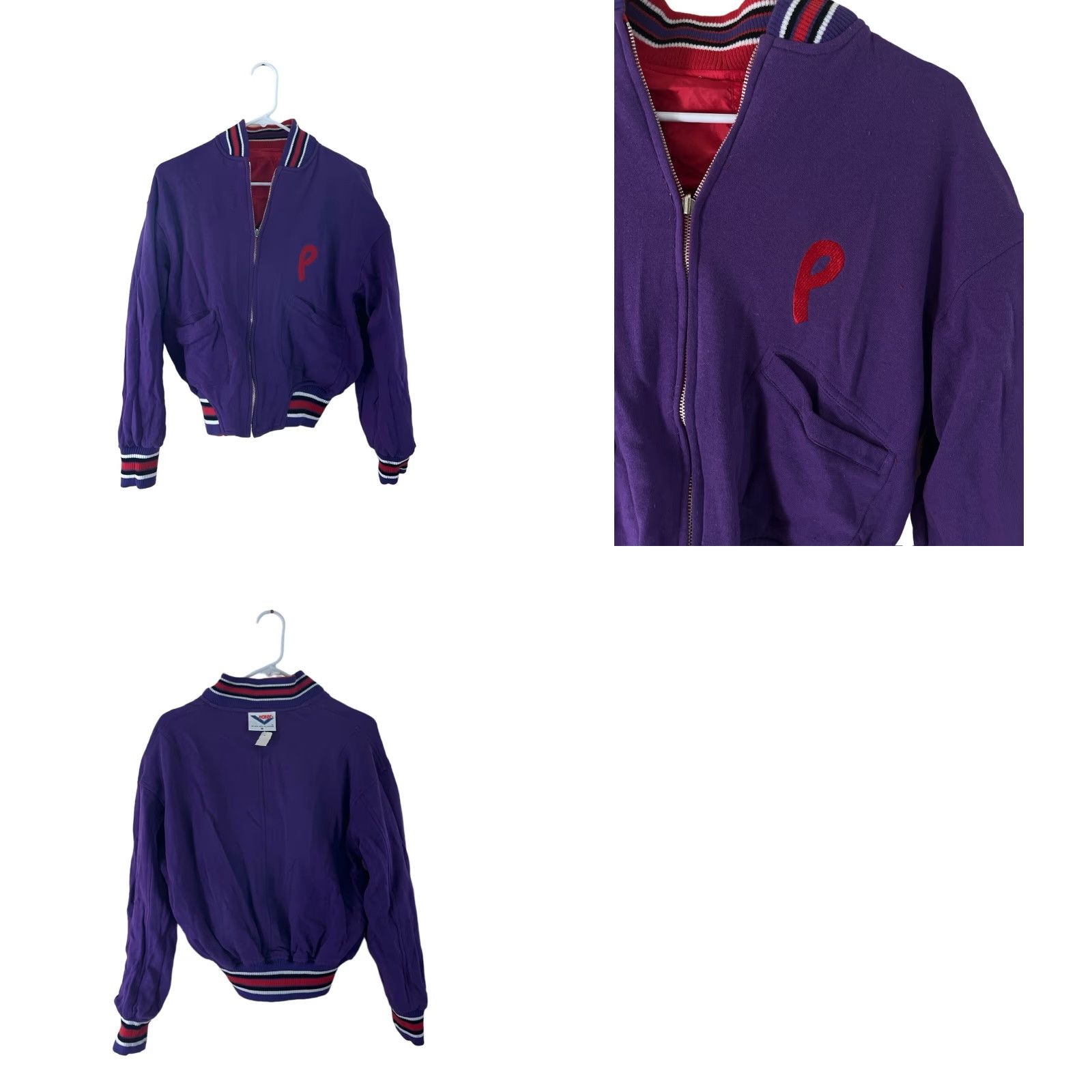 PONY VINTAGE PONY Reversible Bomber Jacket Womens Medium Red / Purple 80s 90s NWT Deadstock Size M / US 6-8 / IT 42-44 - 8 Thumbnail