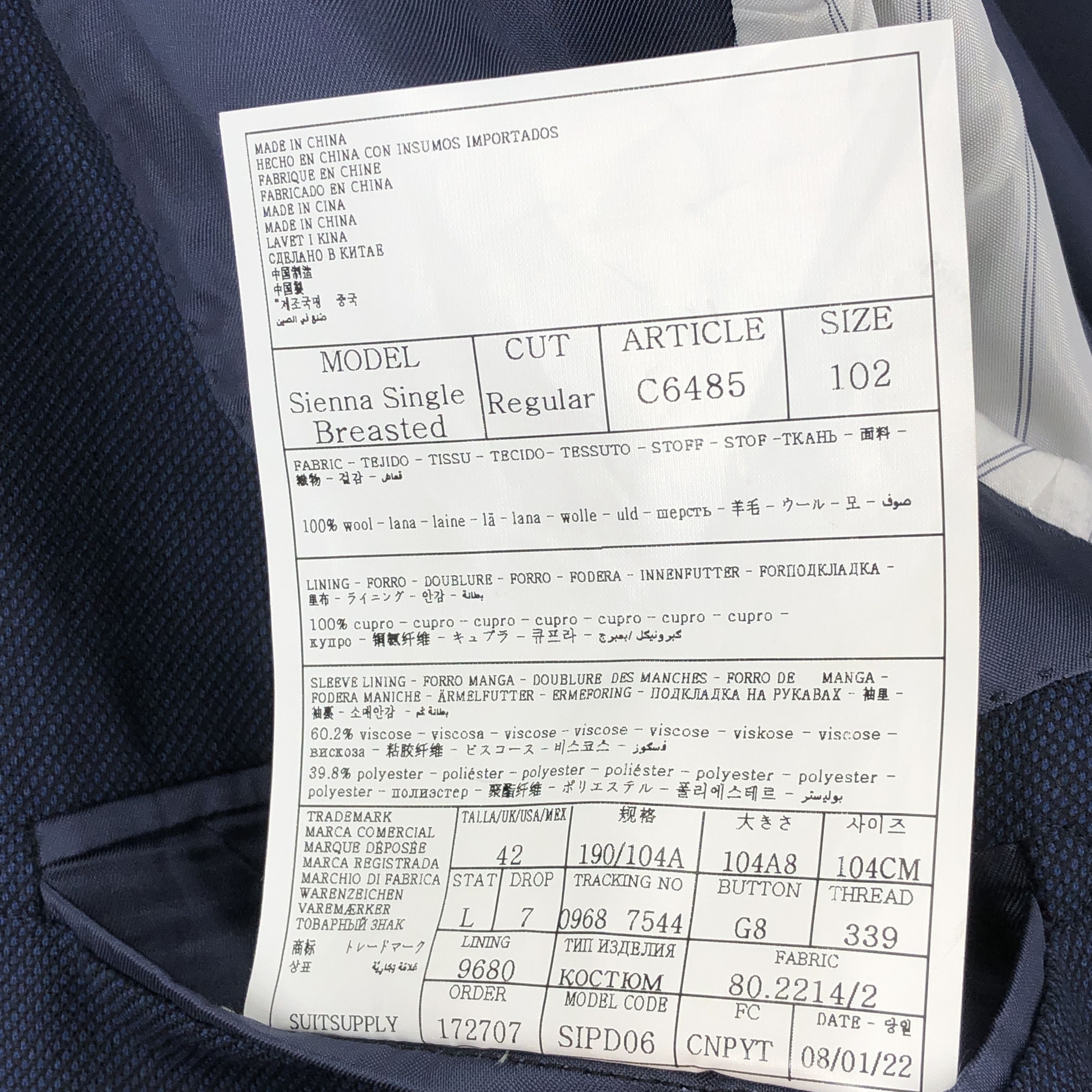 Suitsupply Sienna Single Breasted Blazer Size L (EU:102; UK:42L; US:42L Size 42L - 9 Thumbnail