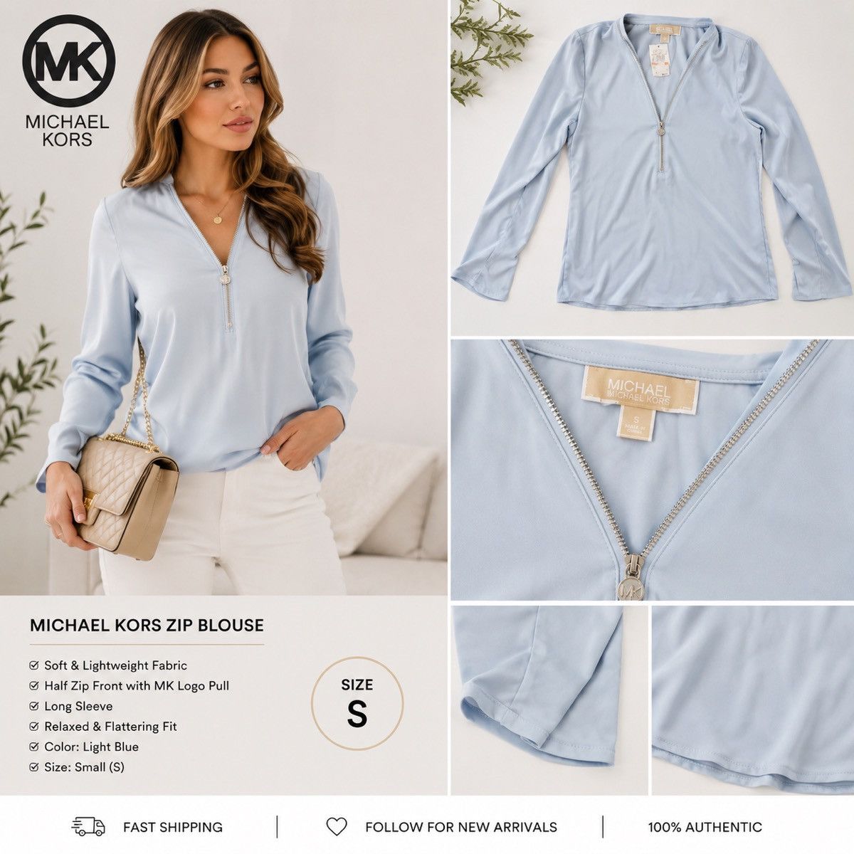 Michael Kors Michael Kors light blue blouse with a front zipper Size S / US 4 / IT 40 - 1 Thumbnail