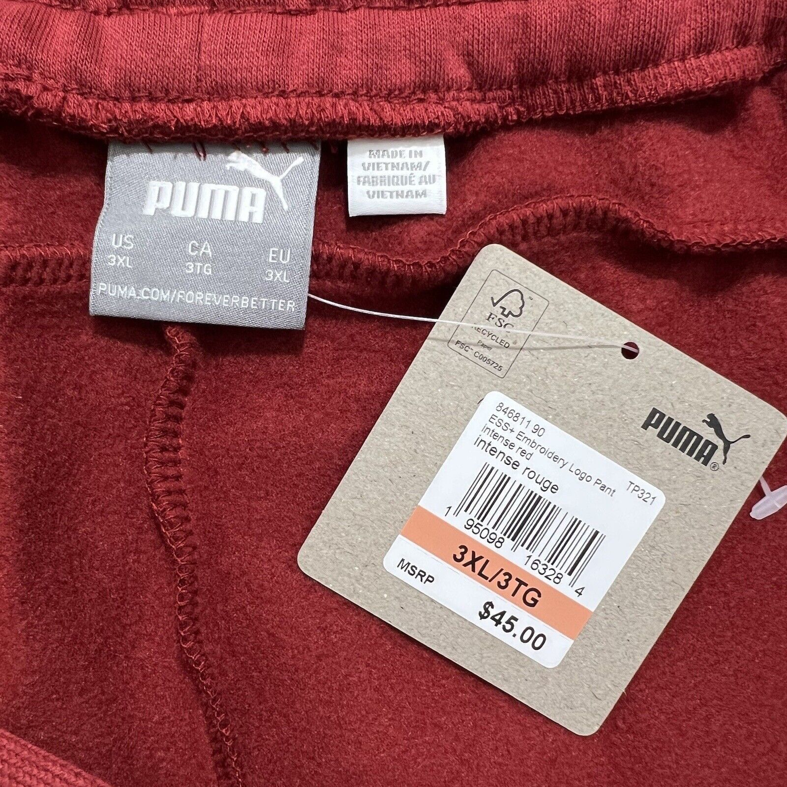 Puma PUMA Fleece Lined Athletic Jogger Drawstring Sweatpants Red Size US 44 / EU 60 - 3 Thumbnail