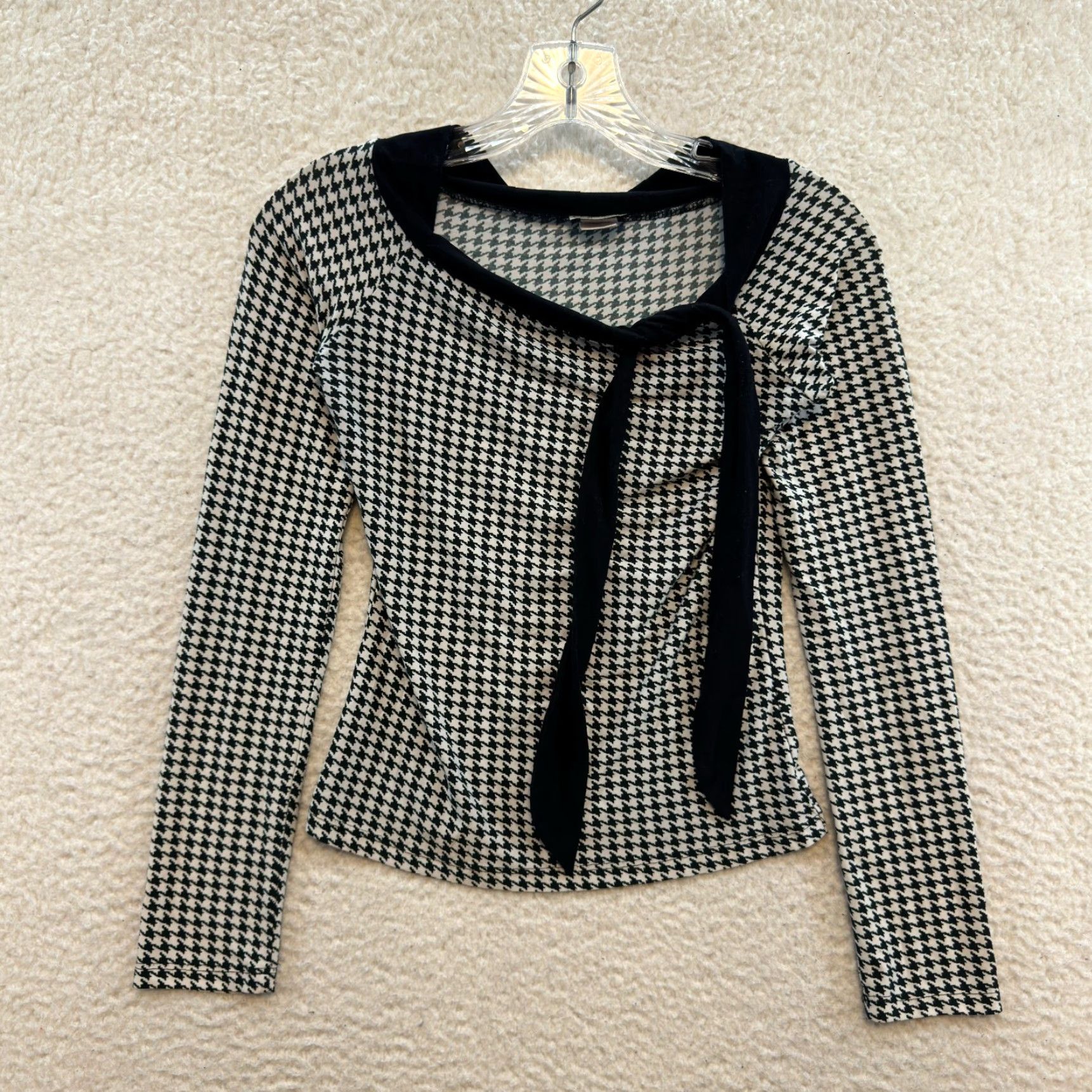 Vintage VINTAGE Glam Shirt S XS Black Houndstooth Slinky Stretch Preppy Corpcore 90s Mens Women Girls Size S / US 4 / IT 40 - 2 Thumbnail
