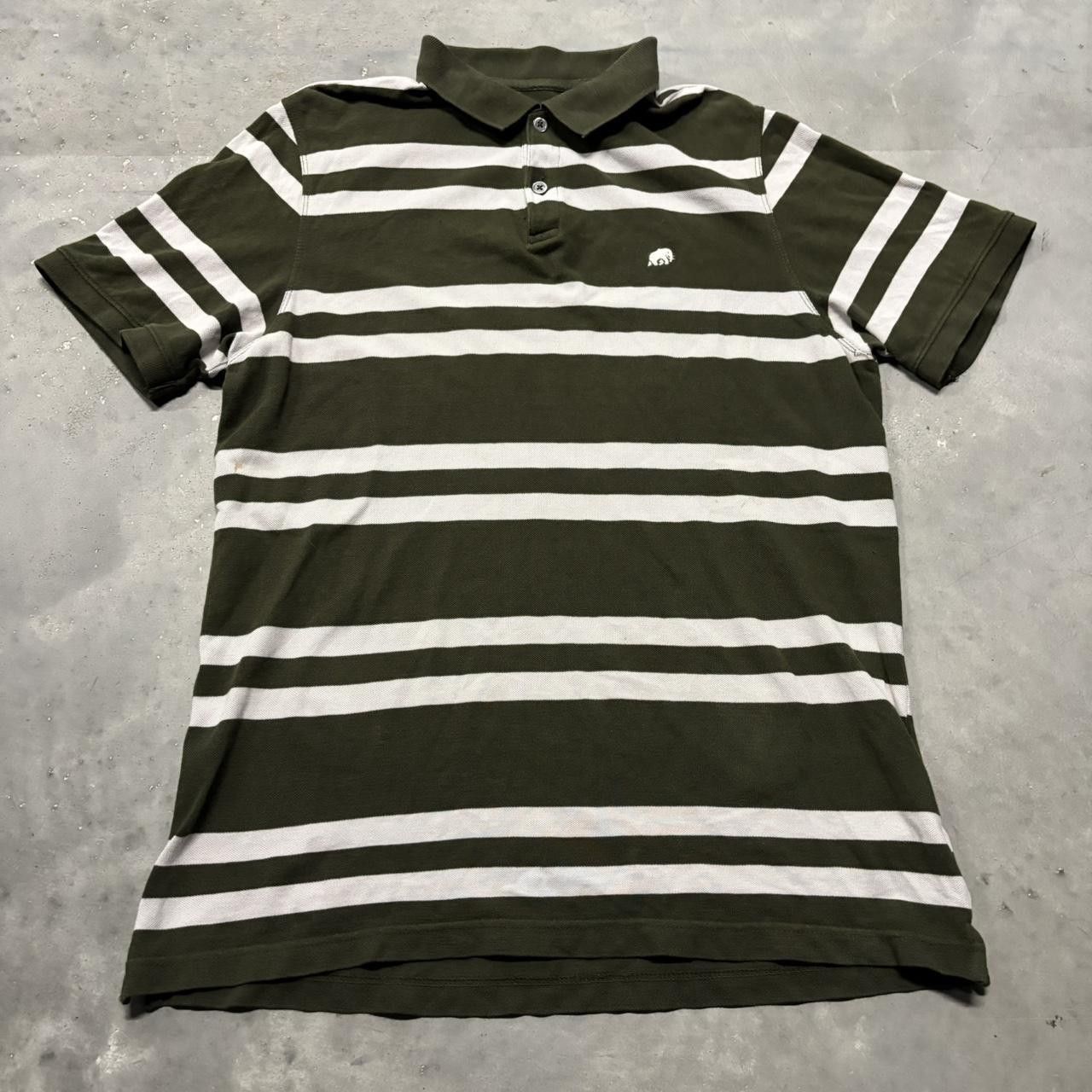 Japanese Brand × Vintage Crazy Vintage Y2K/2000s Green White Striped Streetwear Essential Polo Shirt! Size US M / EU 48-50 / 2 - 1 Thumbnail