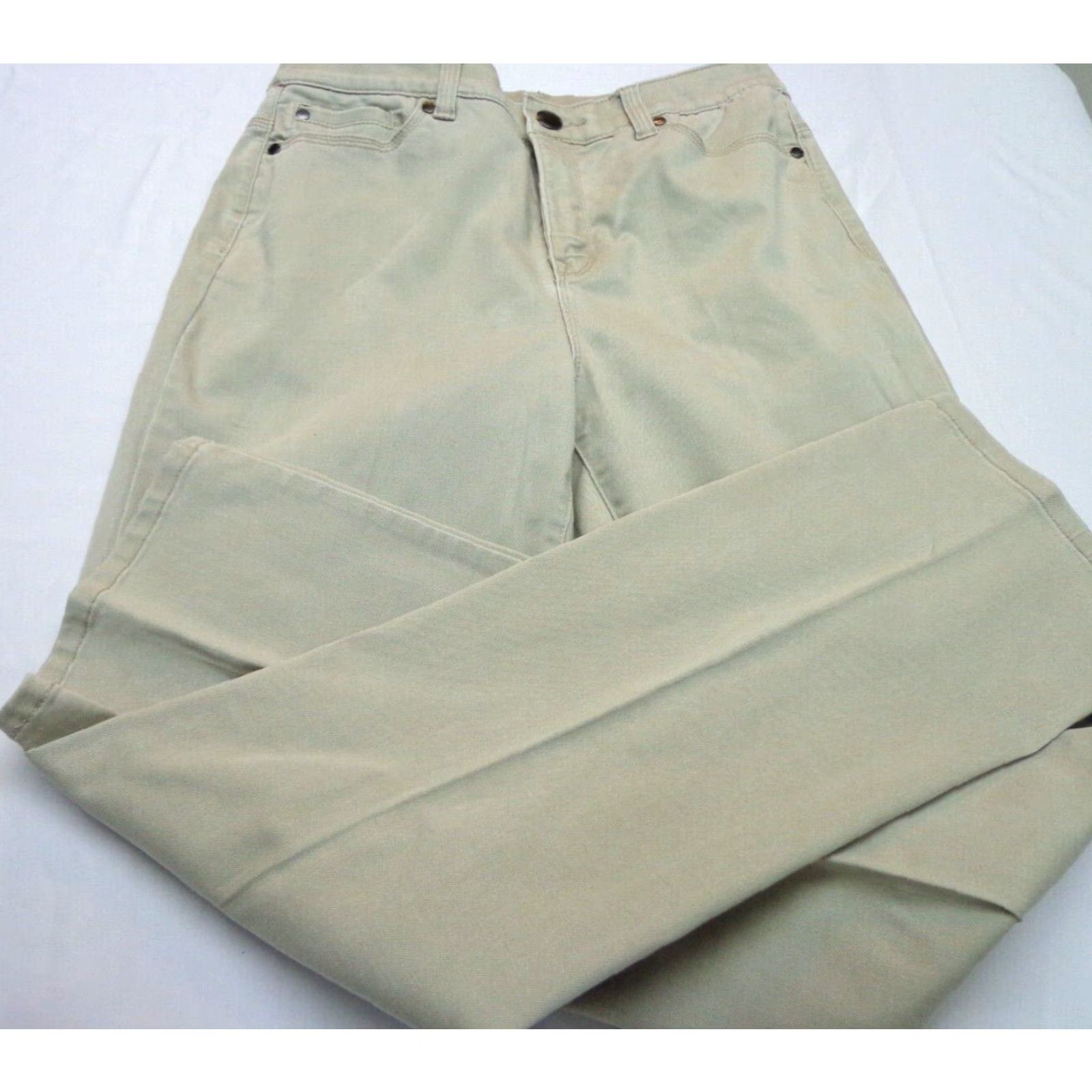 Vintage Christopher & Banks Women’s Pants Beige 6 Regular Khaki Solid Button Machine Washable Womens Pants 6 Beige Size 28" / US 6 / IT 42 - 2 Thumbnail