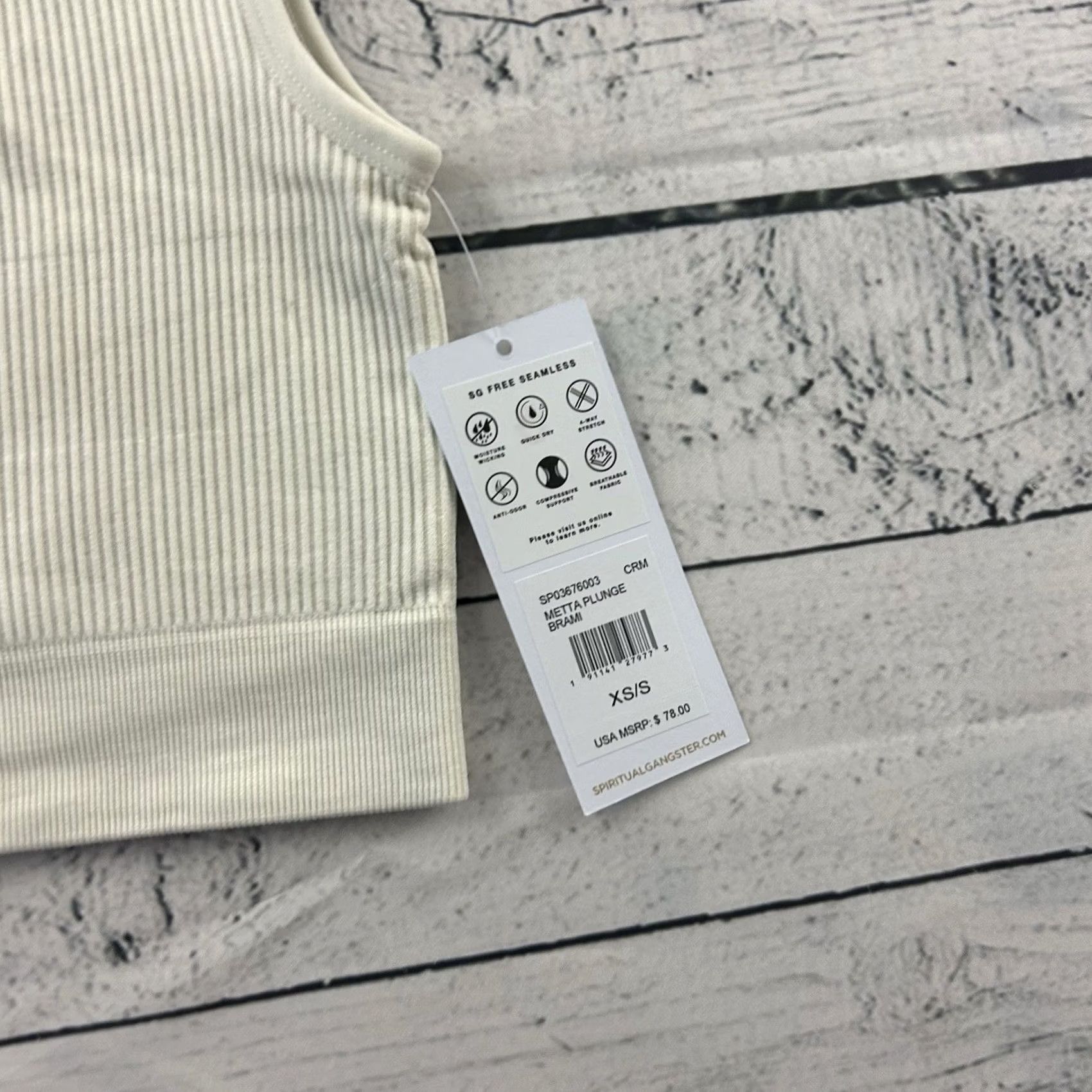 Spiritual Gangster Spiritual Gangster Sleeveless Metta Plunge Brami Top XS/S Ivory V-Neck Womens Tank PP Size XS / US 0-2 / IT 36-38 - 2 Thumbnail