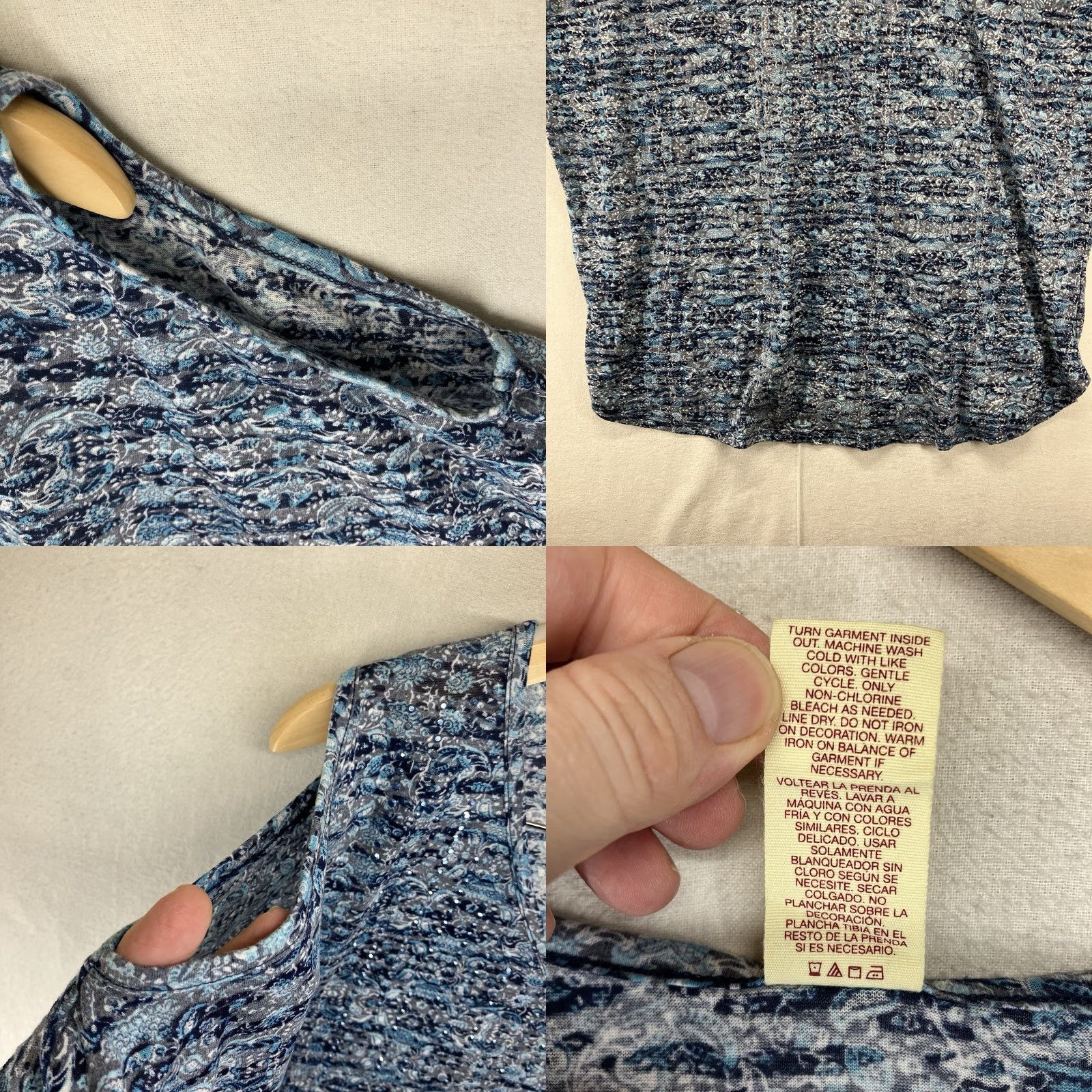 Faded Glory Faded Glory Women's Blouse Tunic Short Sleeve Cold Shoulder 3X Blue Gray Bling Geometric Knit Polyester Cotton V-Neck Pullover Mens? Size XXL / US 16-18 / IT 52-54 - 8 Thumbnail