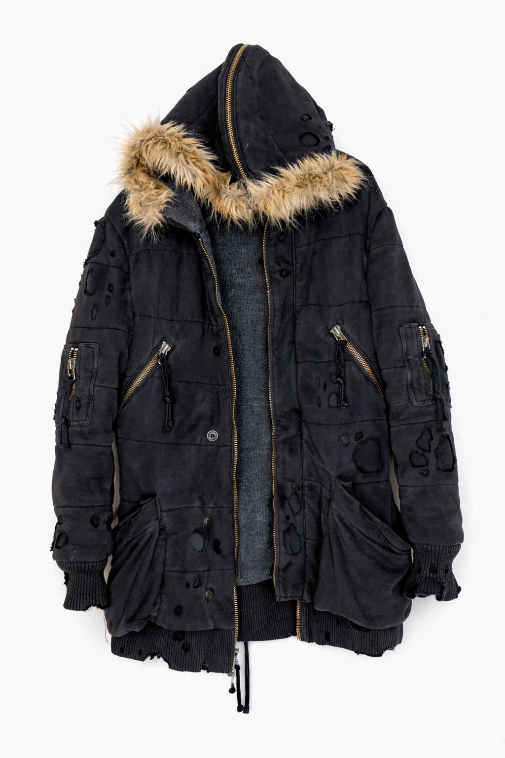 Greg Lauren Black fleece puffy parka Size US M / EU 48-50 / 2 - 1 Thumbnail