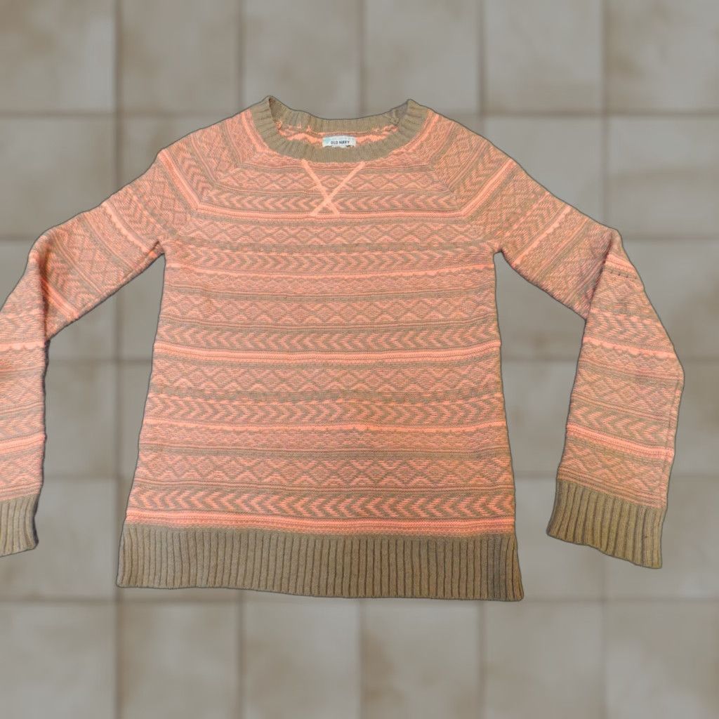 Old Navy Old Navy Sweater L Blue Multicolor Cable-Knit Crew Neck Pullover Size L / US 10 / IT 46 - 1 Thumbnail