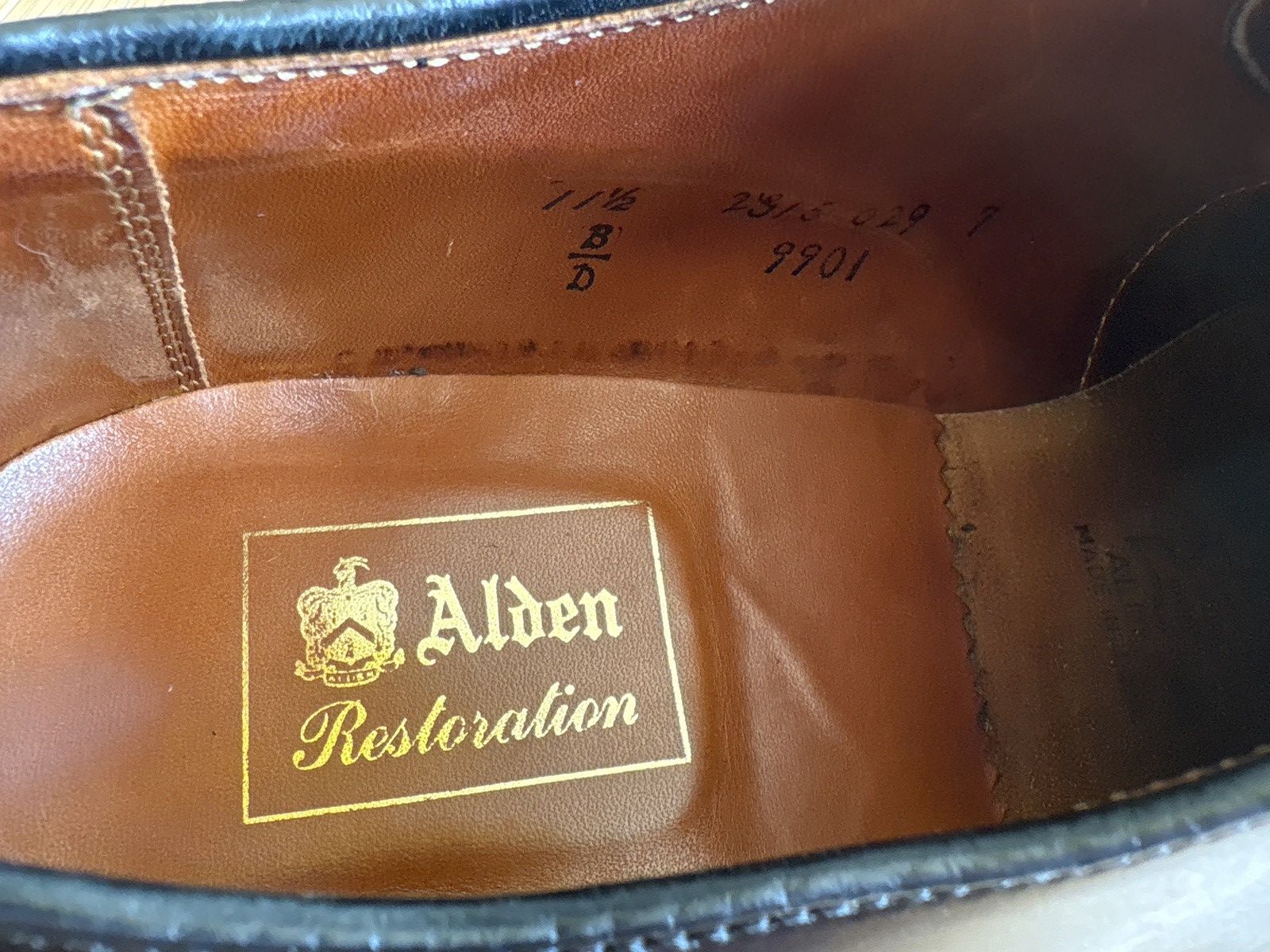 Alden 9901 Black Shell Cordovan Plain Toe Boucher Size US 11.5 / EU 44-45 - 7 Thumbnail