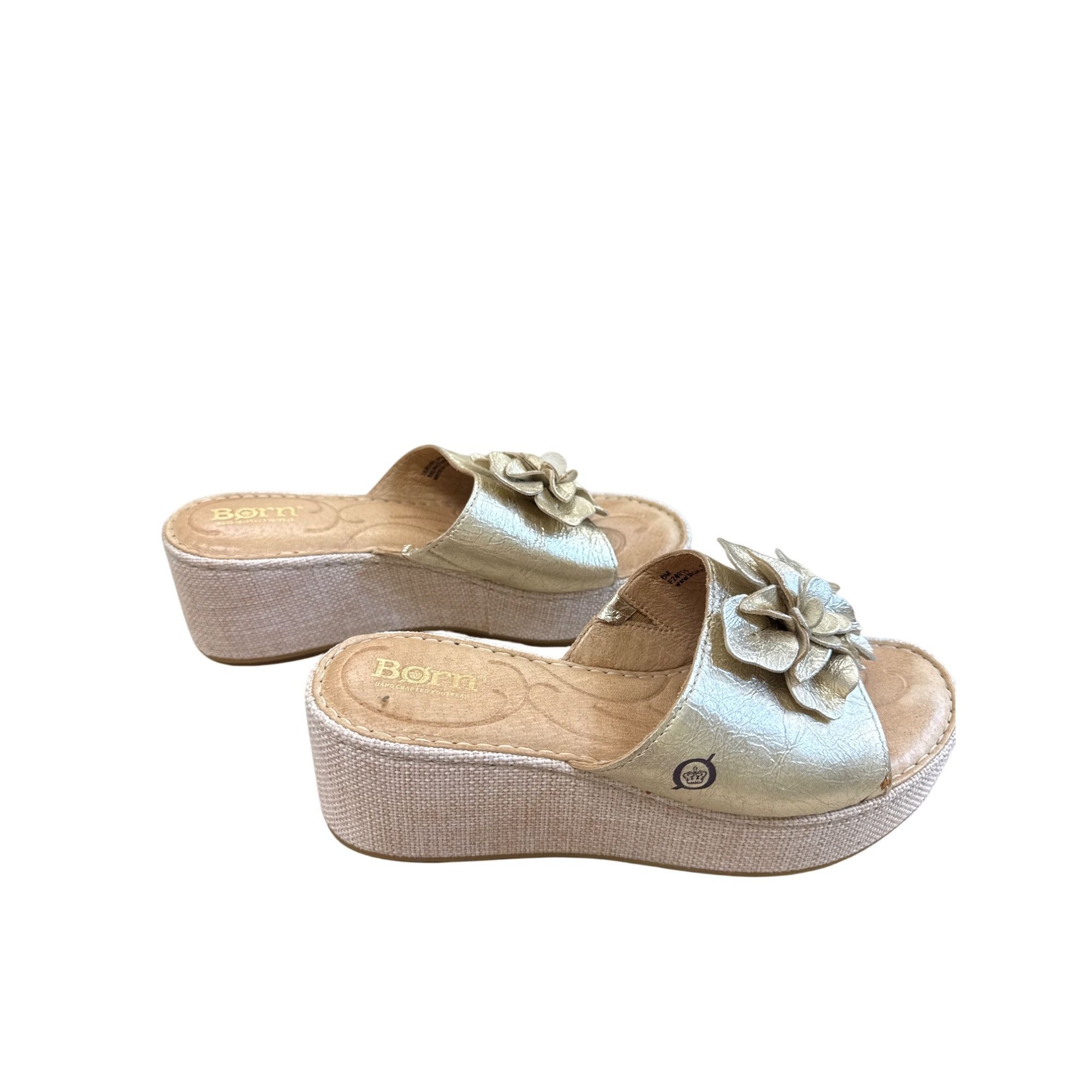 Born Born Womens Metallic Gold Floral Leather Wedge Sandals Size Size US 6 / IT 36 - 3 Thumbnail