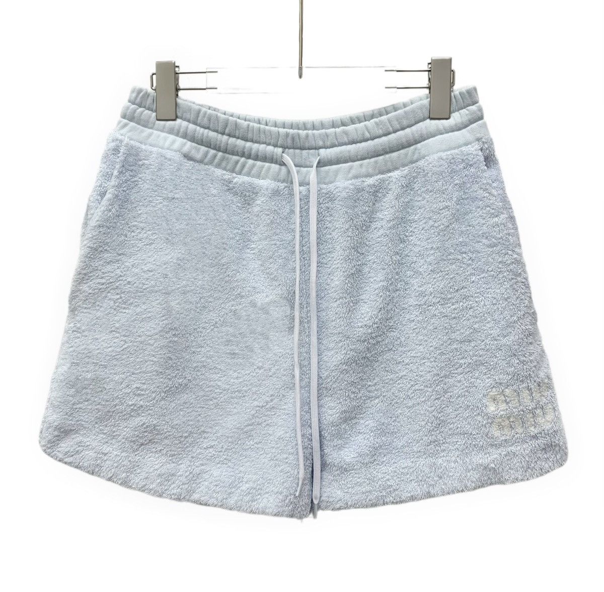 Miu Miu Miu Miu Light Blue Logo Letter Flocked Cotton Casual Shorts Size 28" / US 6 / IT 42 - 1 Thumbnail