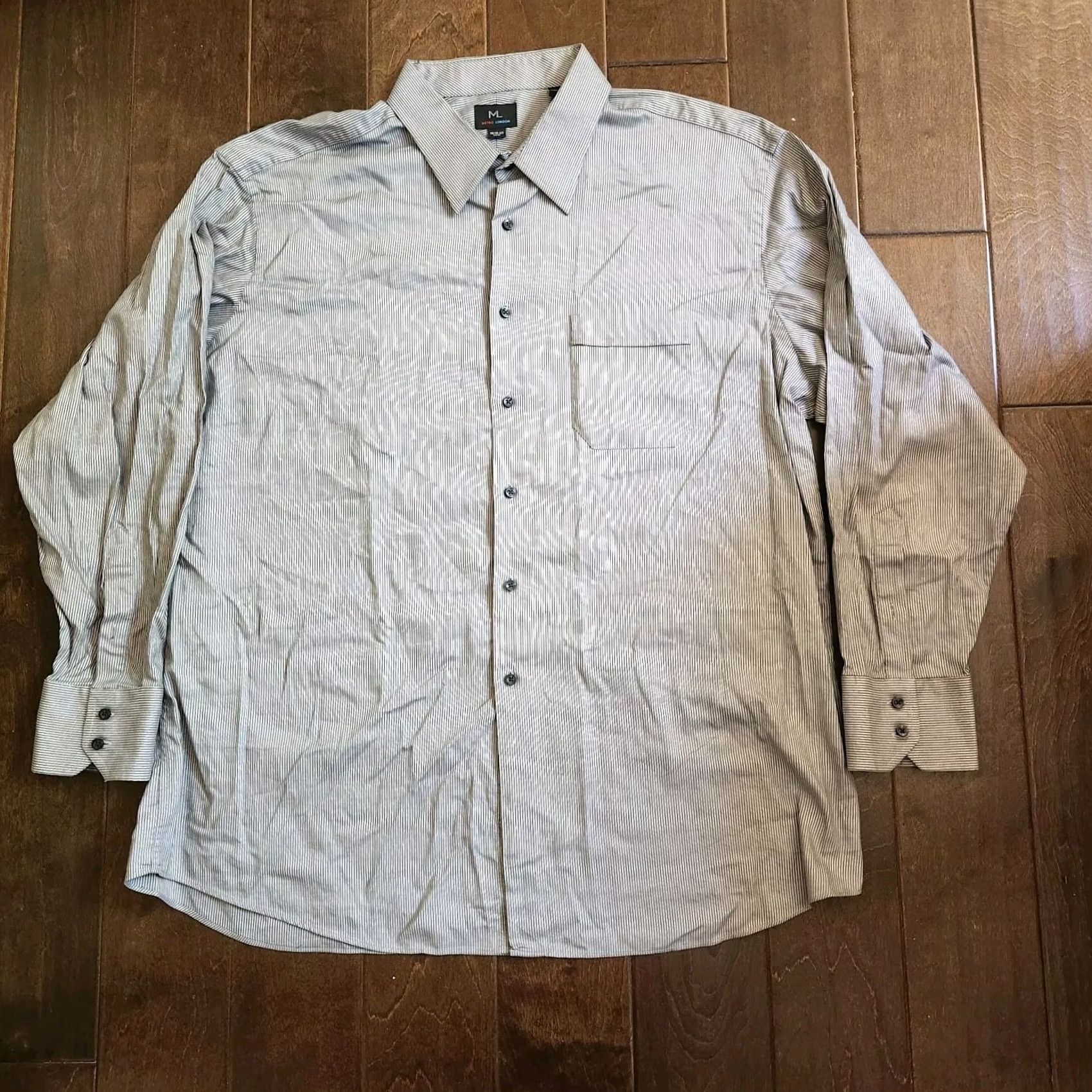 Etro Metro London Shirt Mens 34/35 Gray Men Striped Button Dress Size Size 34R - 4 Thumbnail