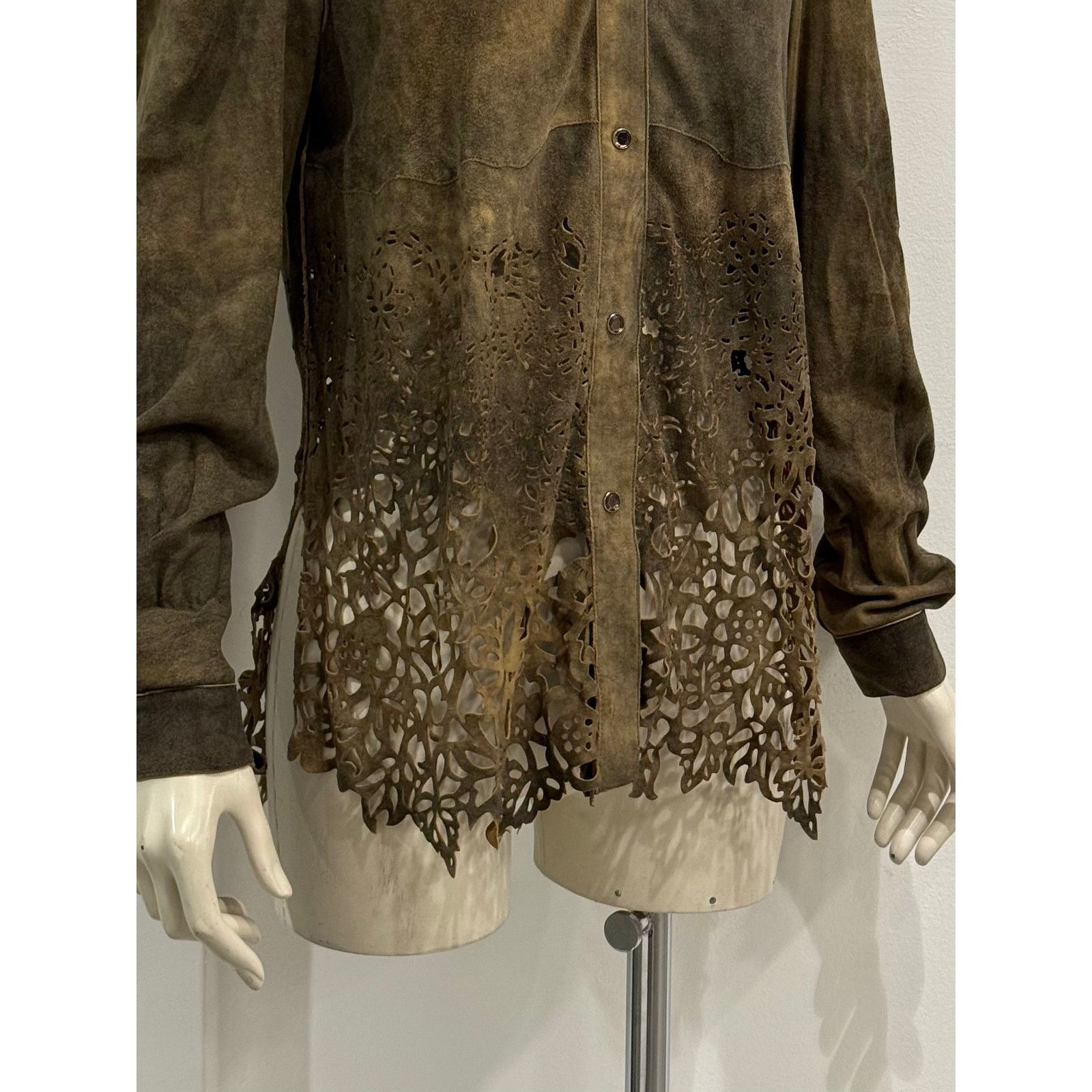 Roberto Cavalli 2000s Roberto Cavalli laser-cut distressed leather shirt Size US S / EU 44-46 / 1 - 5 Thumbnail