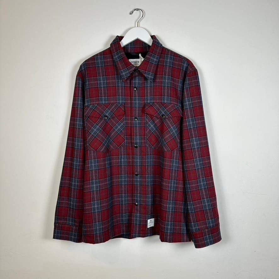 image of Department 5 Wool Flannel Lined Button-Up Shirt Jacket in Red, Men's (Size Large)