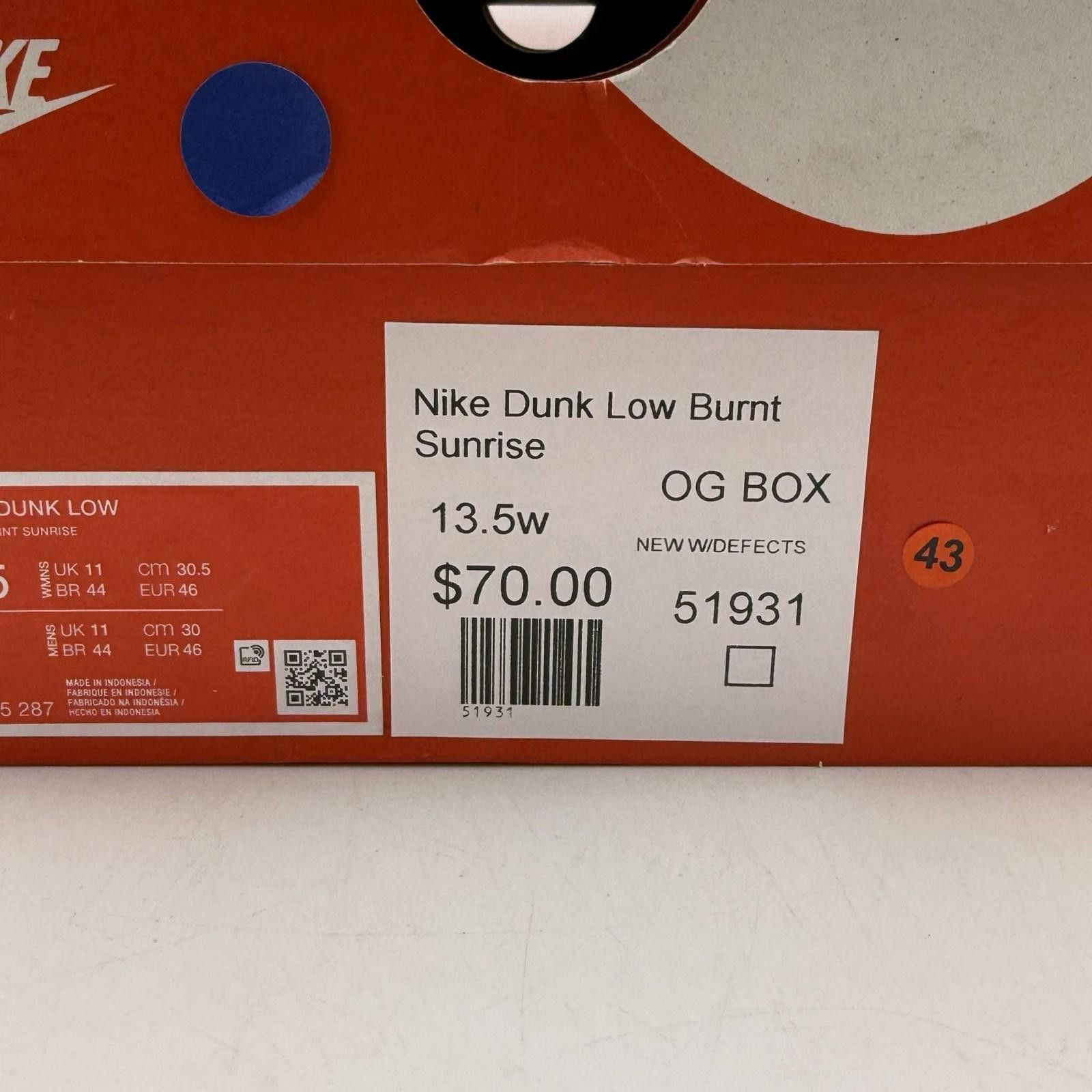 Nike Nike Dunk Low Burnt Sunrise 13.5w OG Box Size US 12 / IT 42 - 9 Thumbnail