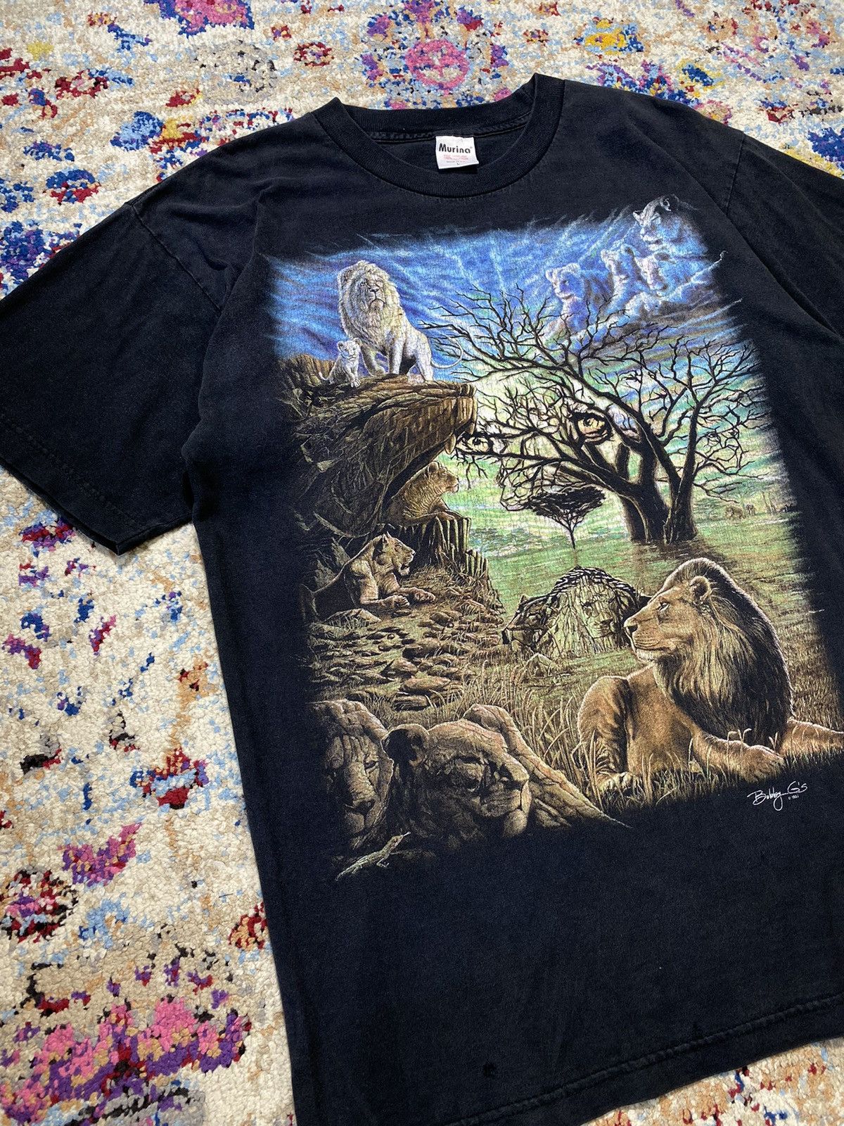 Vintage 1997 Bobby G Lion Savannah Safari Psychedelic T Shirt Size US L / EU 52-54 / 3 - 2 Thumbnail