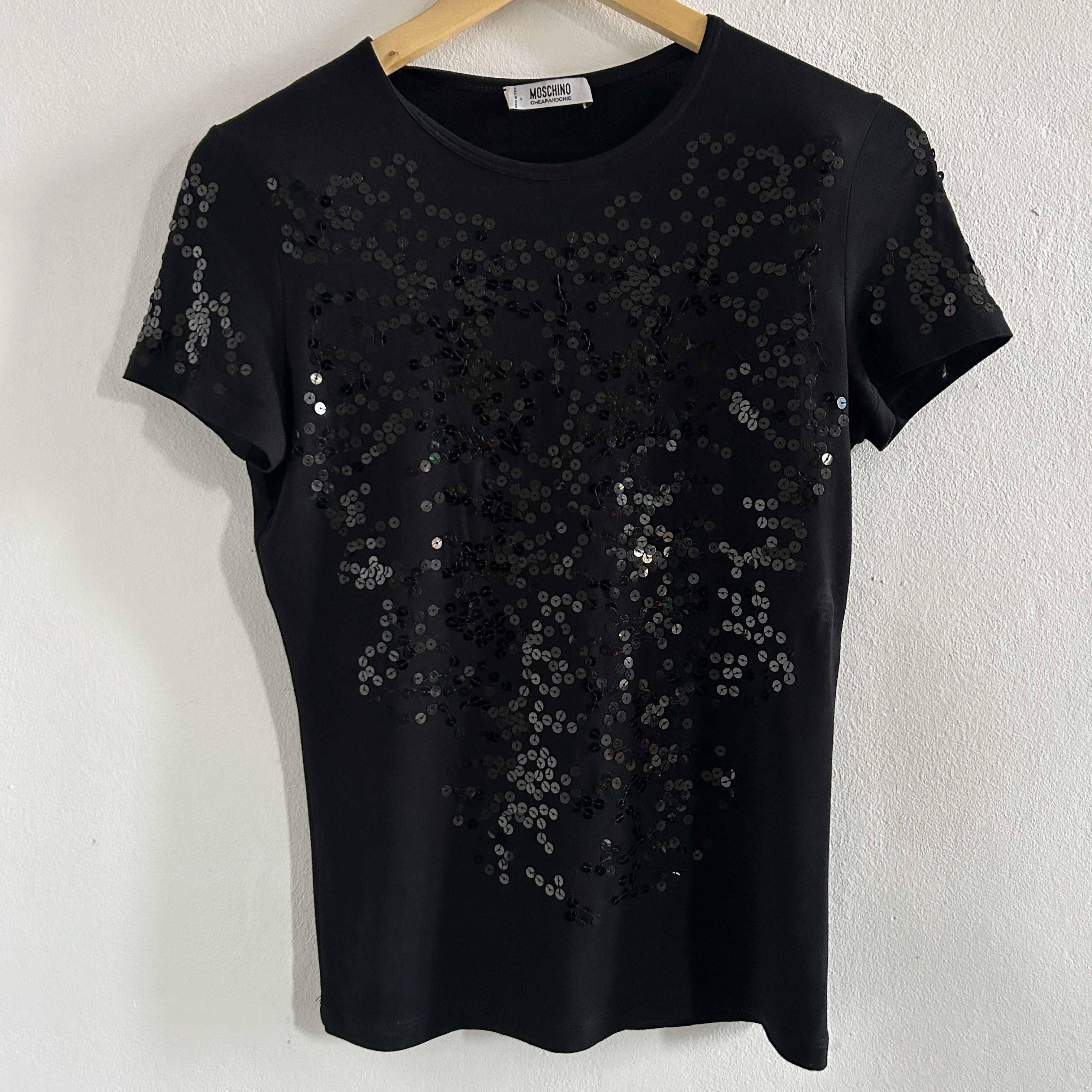 Moschino Moschino Black Sequin T-Shirt Size L / US 10 / IT 46 - 12 Thumbnail