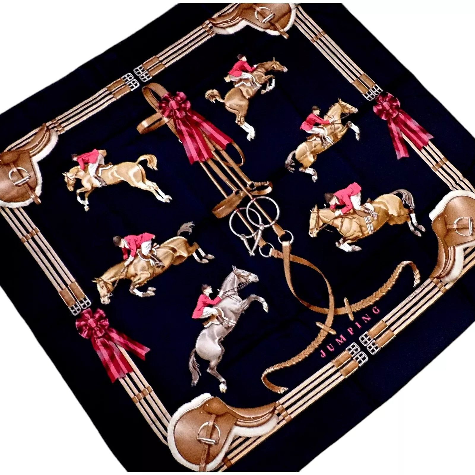 Hermes Hermes Navy Blue Jumping Equestrian Vintage 90cm Silk Scarf Size ONE SIZE - 3 Thumbnail