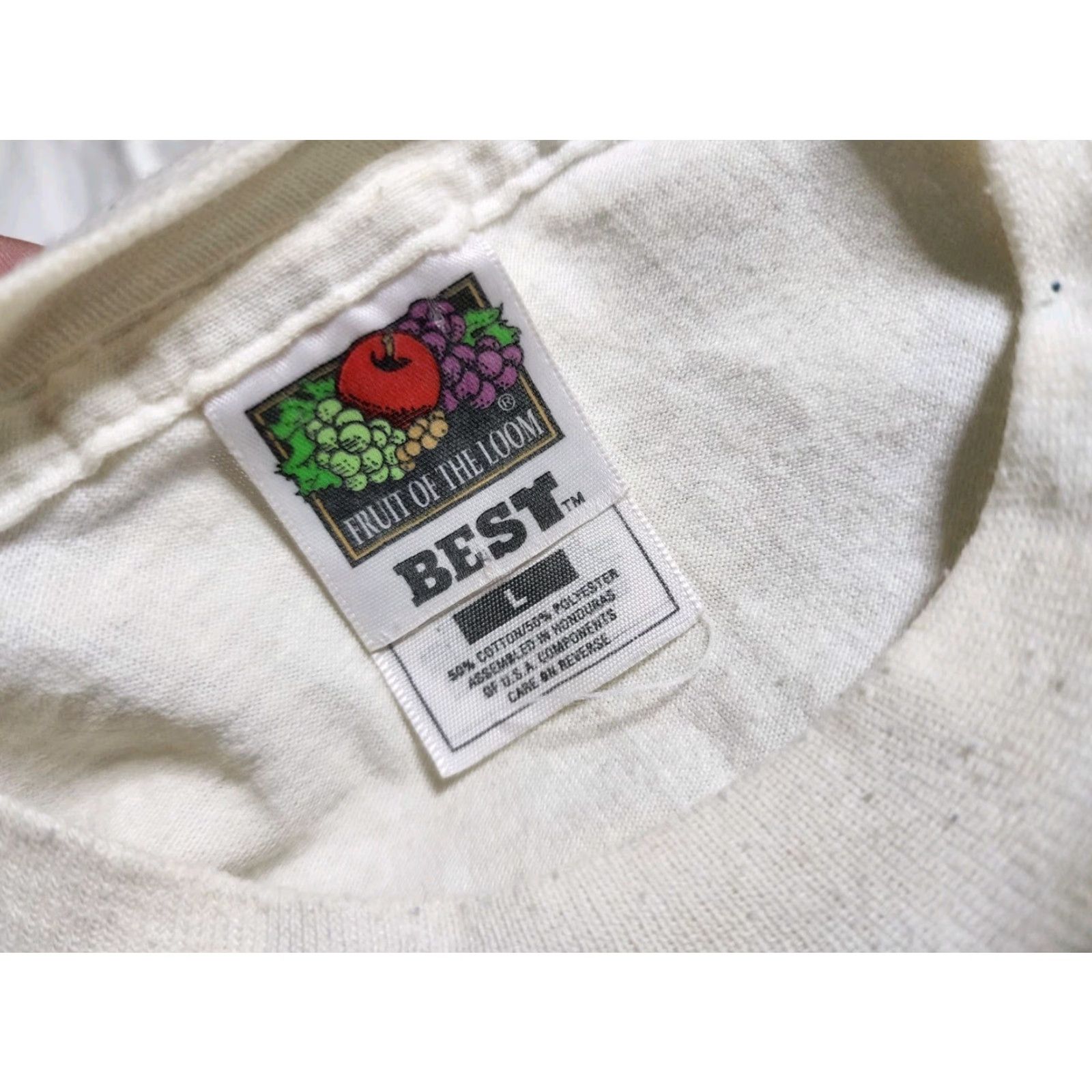 Fruit Of The Loom VINTAGE Fruit of the Loom T-Shirt Mens L 90s Beige Crew Neck Short Sleeve I Was There Disaster Relief American Red Cross Thrashed Size US L / EU 52-54 / 3 - 7 Thumbnail
