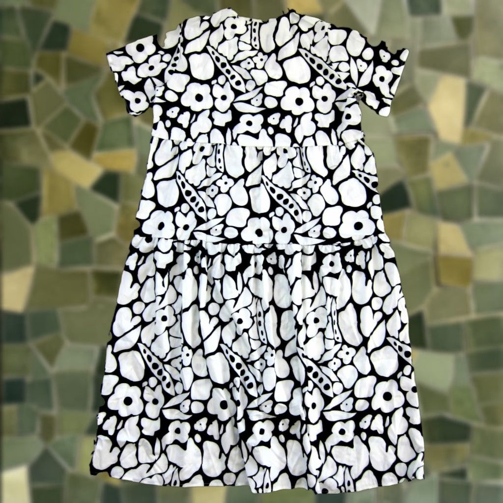 Vintage NWT Chartou Black White Floral V-Neck Short Sleeve Long Maxi Smock Dress XXL Size 40" / US 18 - 1 Thumbnail
