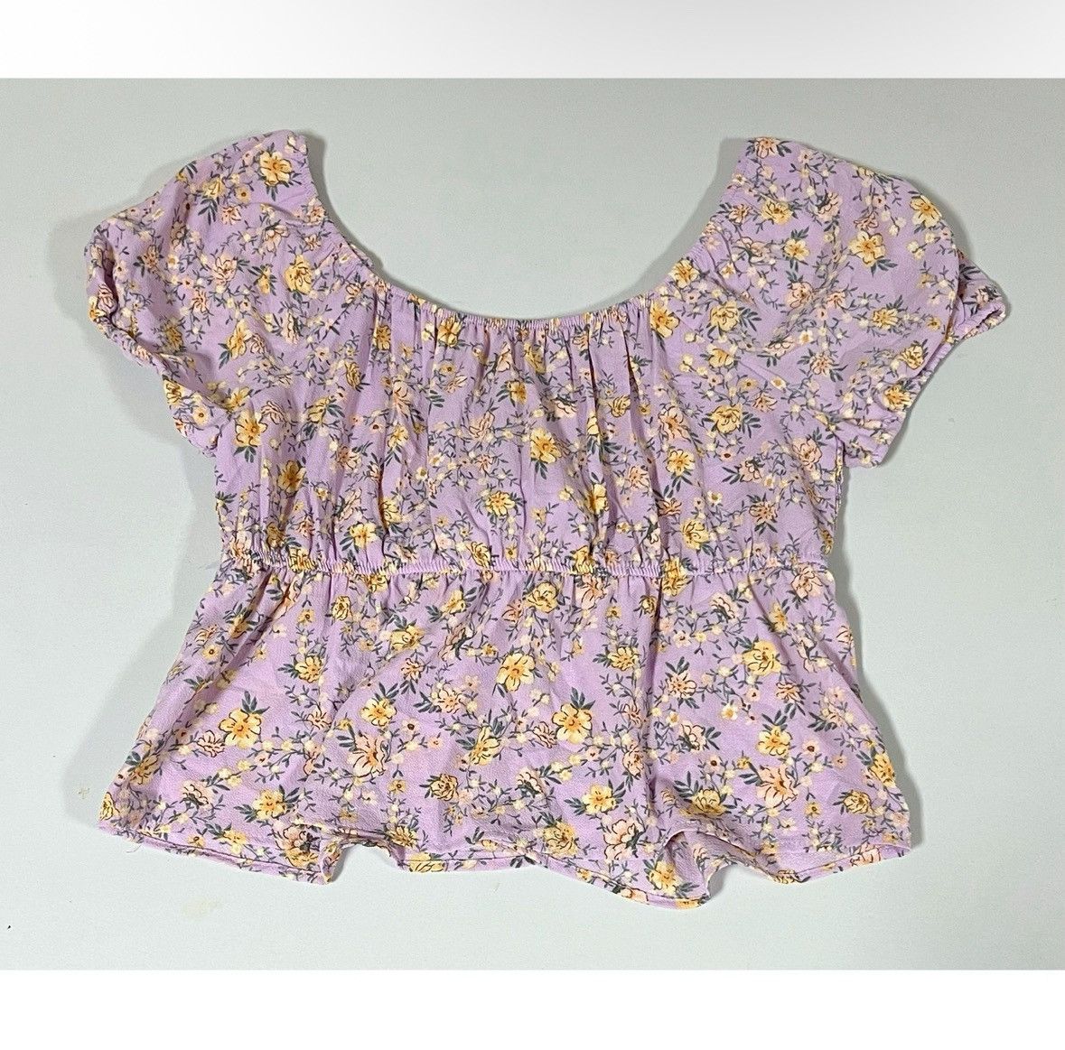 Pink Purple Pastel Floral Shirred Babydoll Shirt Blouse Size M 🪻✨ Size M / US 6-8 / IT 42-44 - 2 Thumbnail
