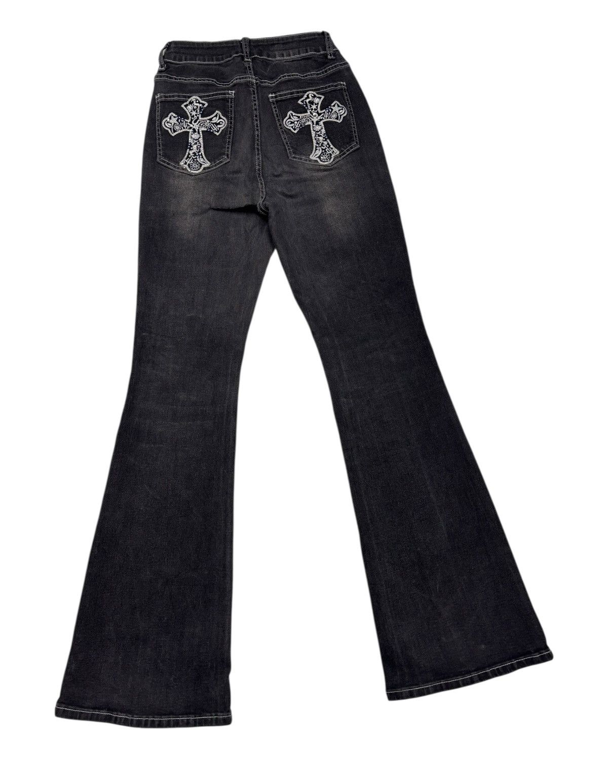 Le Grande Bleu (L.G.B.) 🔥VINTAGE FLARED JEANS CROSS INSPIRED CHROME HEART JEANS Size 23" - 3 Thumbnail