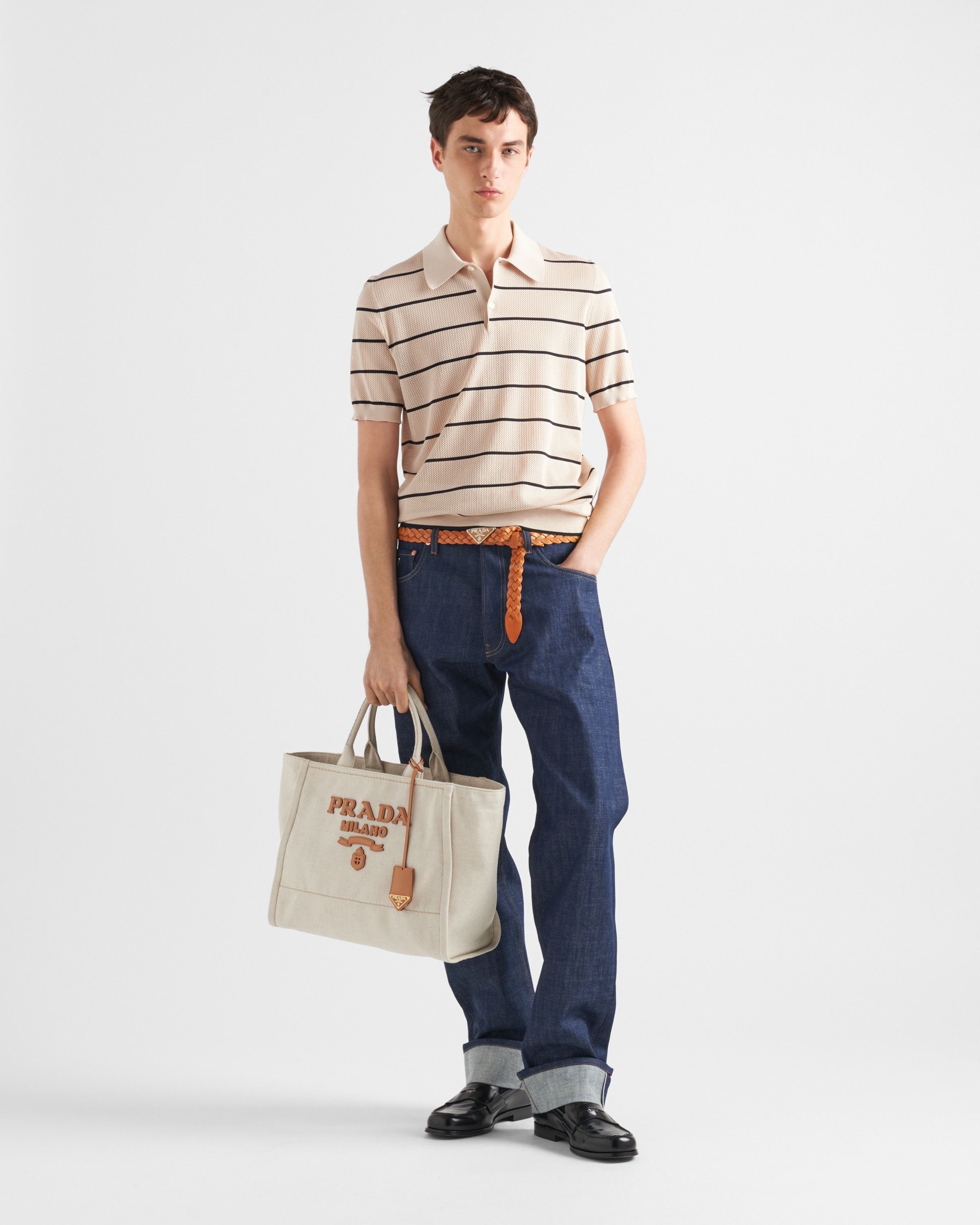 Prada o1bcso1str1025 Silk And Cotton Knit Polo Shirt Beige/Black Size US S / EU 44-46 / 1 - 2 Thumbnail