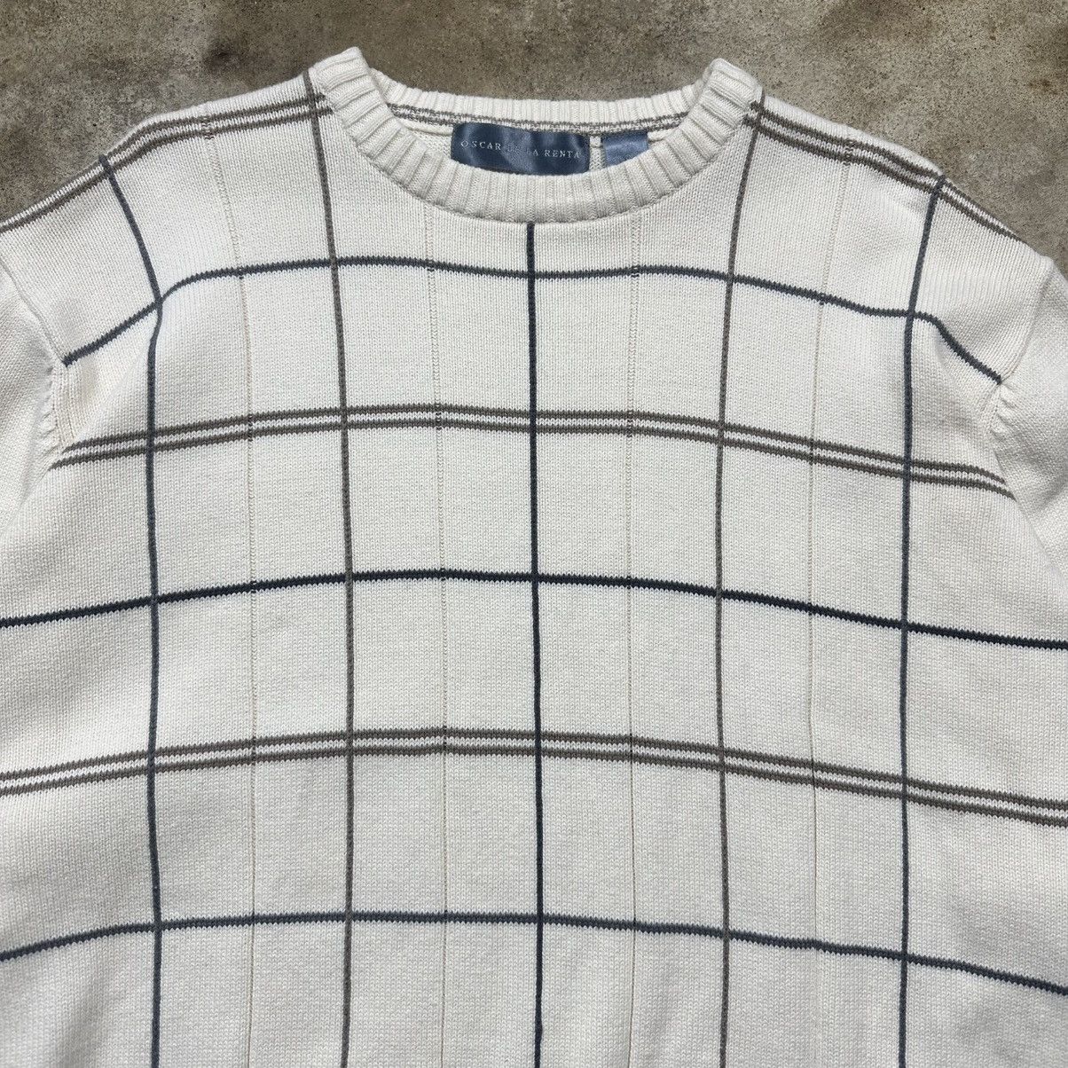 Oscar De La Renta Vintage 90s Oscar De La Renta Beige Striped Cotton Sweater Size US XL / EU 56 / 4 - 2 Thumbnail