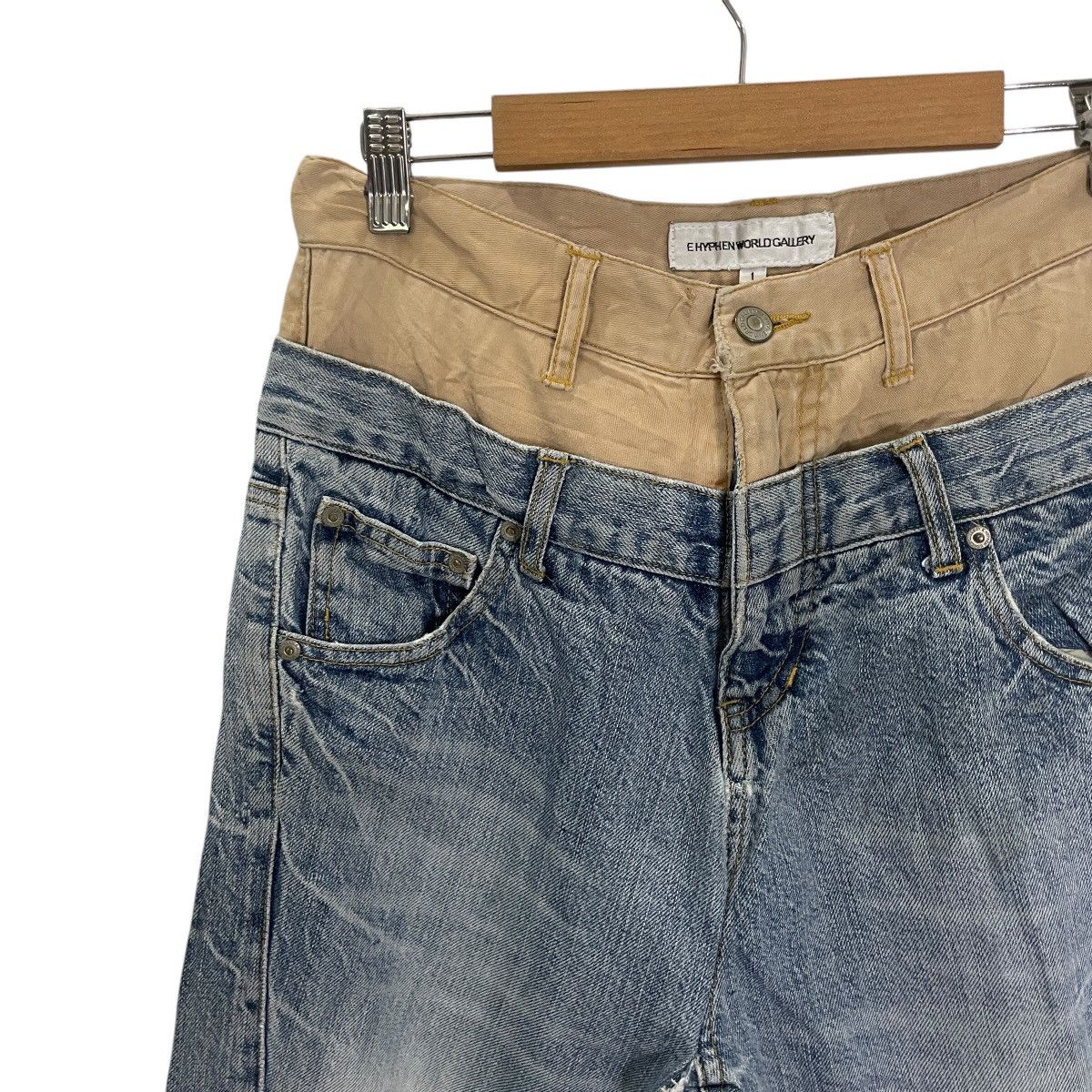 20471120 Vintage Ehyphenwork Gallery Double Waist Distressed Denim Size US 29 - 3 Thumbnail