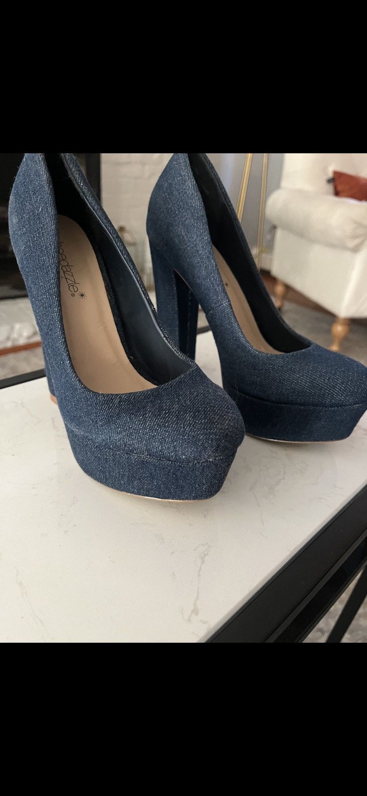 Fashion Nova Dark Denim Heels Size US 6.5 / IT 36.5 - 1 Thumbnail