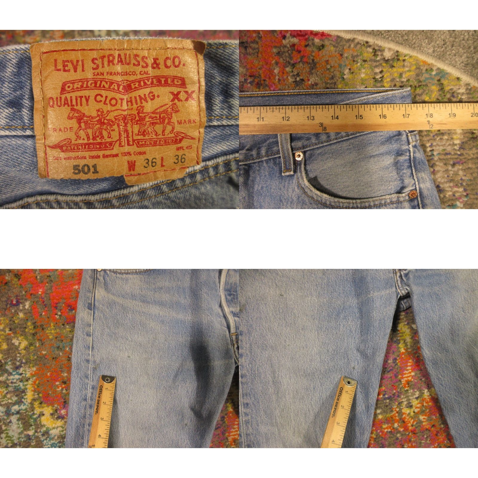 Levi's VINTAGE Levi's 501 Jeans Denim Pants Classic Button Fly Original Fit Men 35x34 Blue Mid Wash Distressed 501 Model USA American Size US 35 - 8 Thumbnail