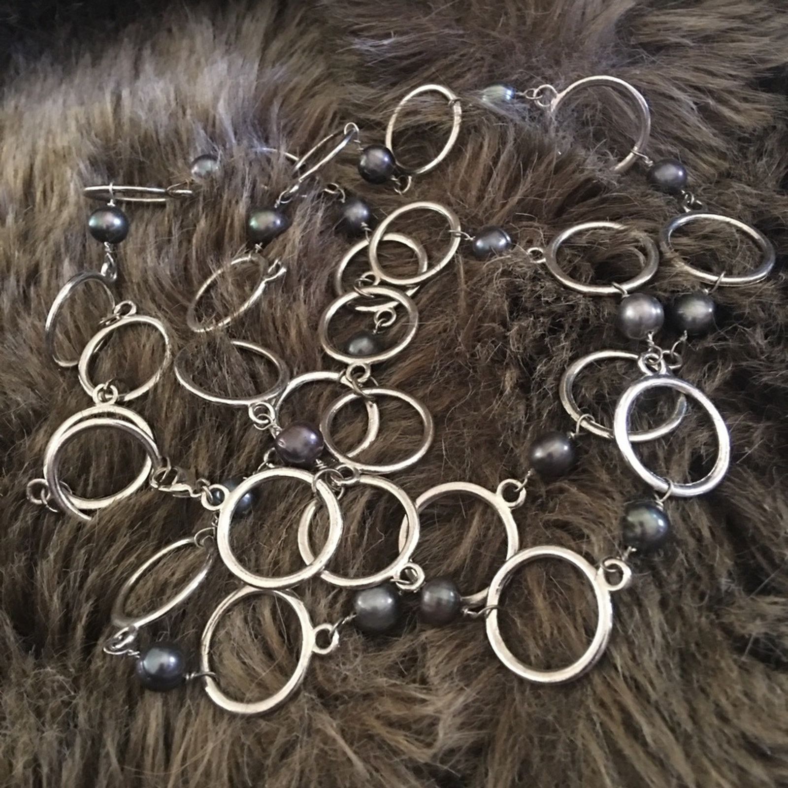 Jewelry Silver links with pearl accent long necklace Size ONE SIZE - 5 Thumbnail