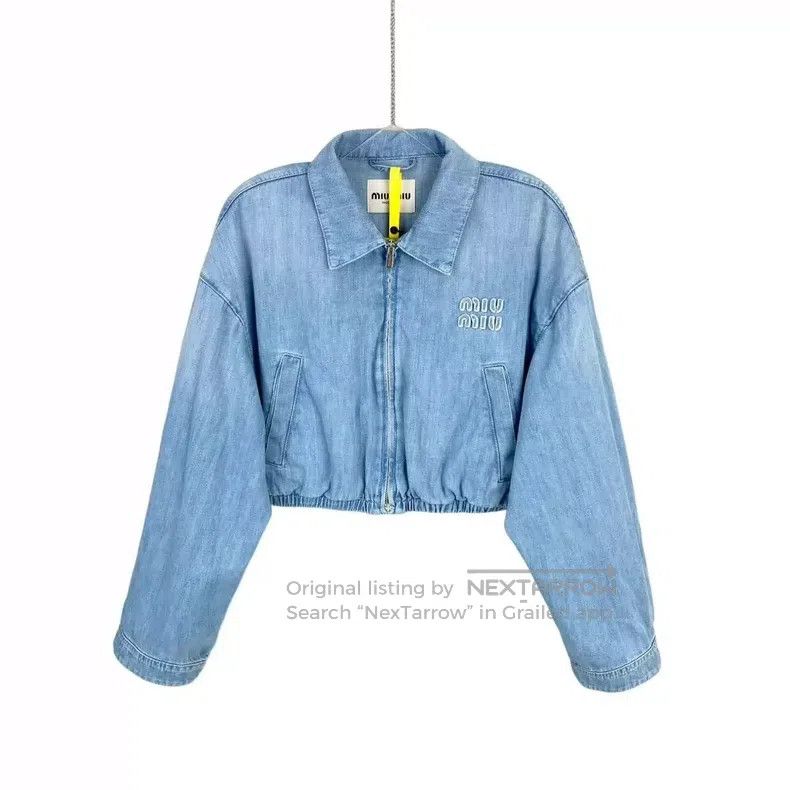 Miu Miu Miu Miu 38 Blue letter Logo embroidered short denim jacket Size M / US 6-8 / IT 42-44 - 1 Thumbnail