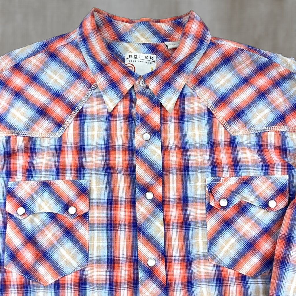 Roper Roper Shirt Men 2XL Plaid Button-Up Western Casual Workwear Red Blue Pearl Snap Cowboy Rodeo Yoke Size US XXL / EU 58 / 5 - 1 Thumbnail