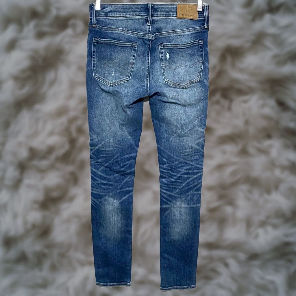 American Eagle Outfitters VINTAGE American Eagle Outfitters Airflex 360 Skinny Jeans Mens 29x32 Distressed Ripped Grunge Punk Rock 5-Pocket Denim Blue Mens Size US 29 - 1 Thumbnail