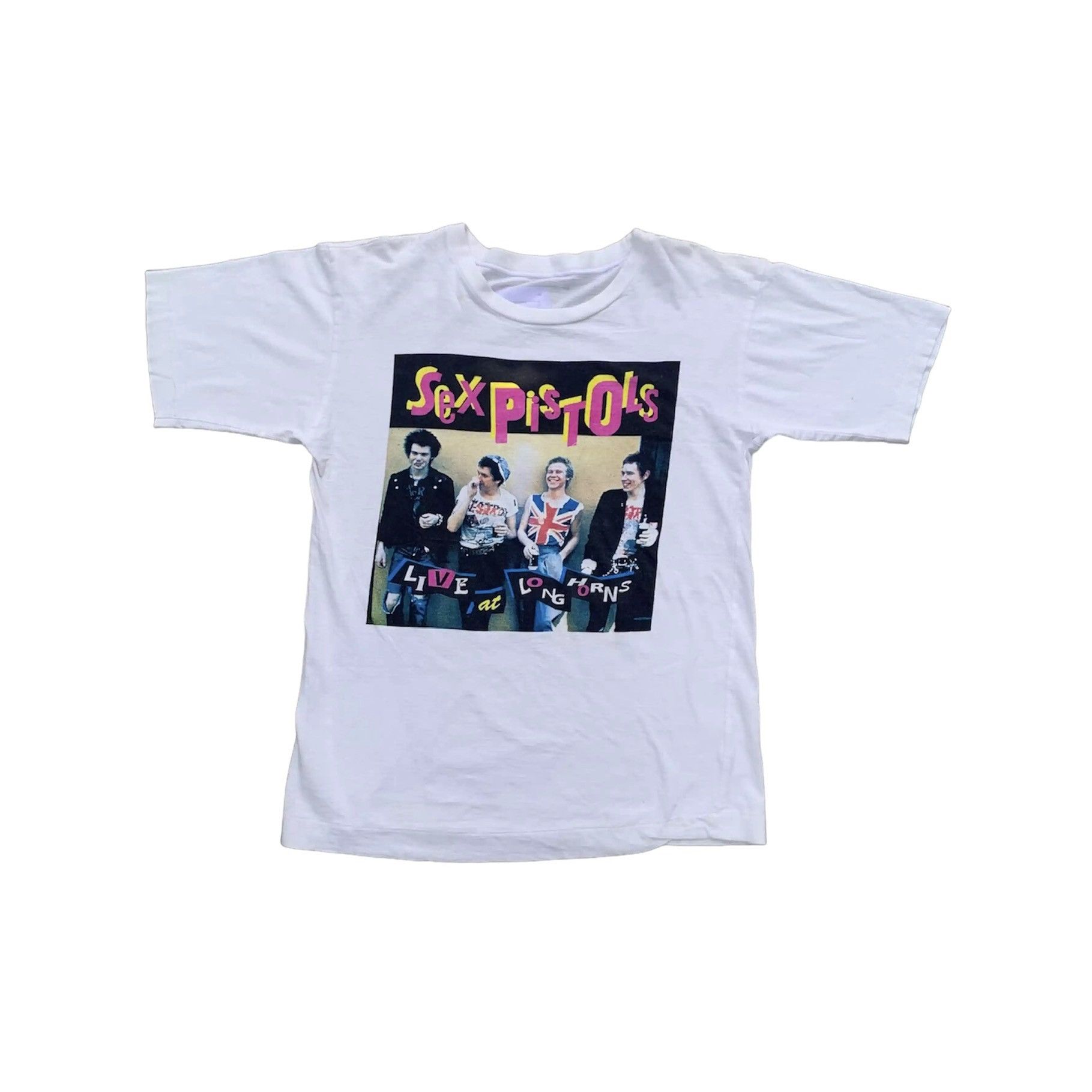image of Band Tees x Rock Band Vintage 90's Sex Pistols Live At The Longhorn Tshirt in White (Size Medium)