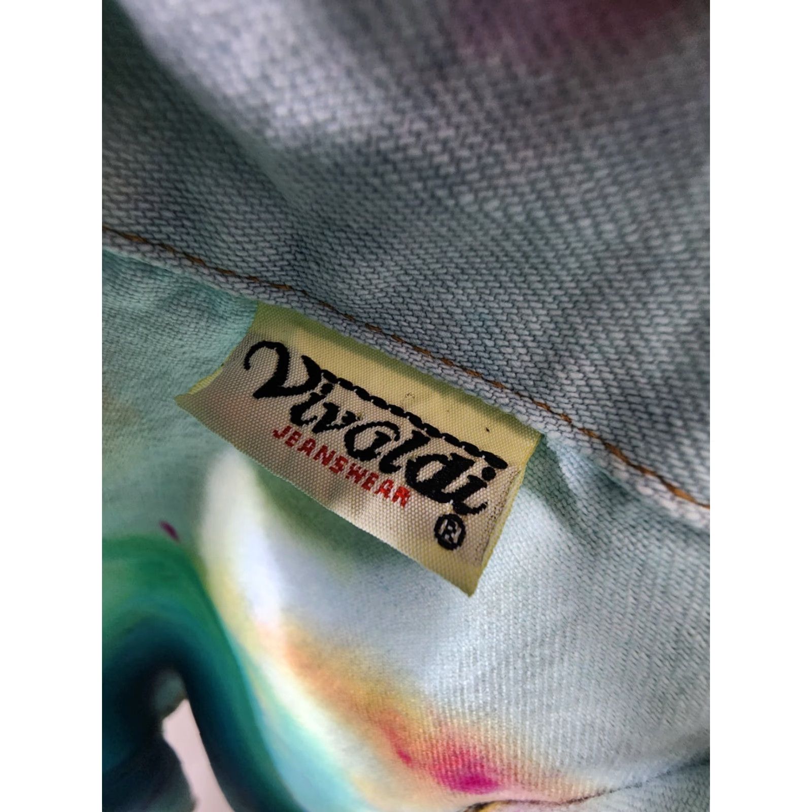 Denime Vintage Women's XL Upcycled Denim Vest Tie Dye Skull Rebirth Pride Halloween Boho Festival Unique Size 40" / US 18 - 4 Thumbnail